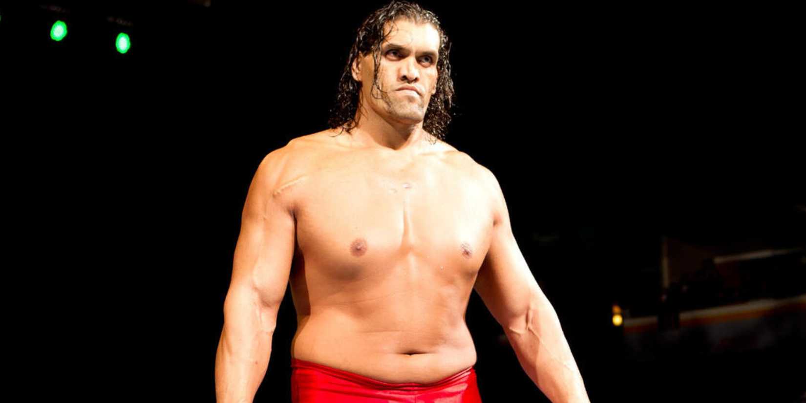 WWE Superstar The Great Khali staring aggressively.