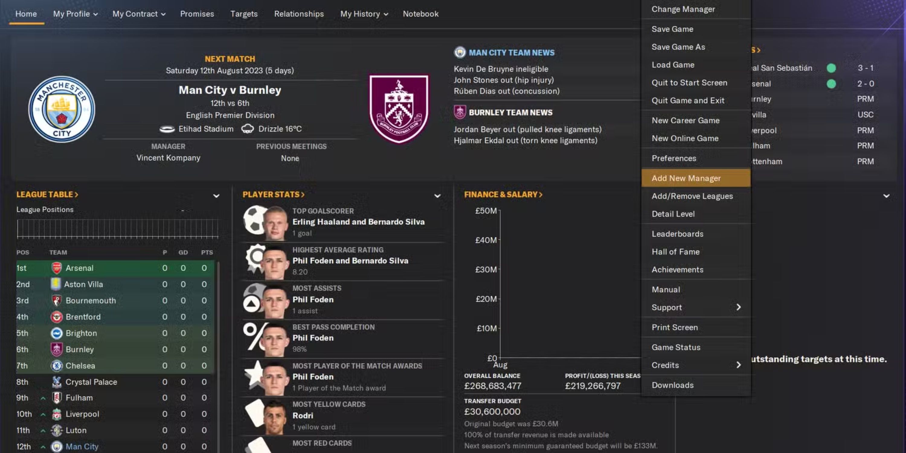 Screenshot from Football Manager 2024 showing how to add a new manager to an existing save game