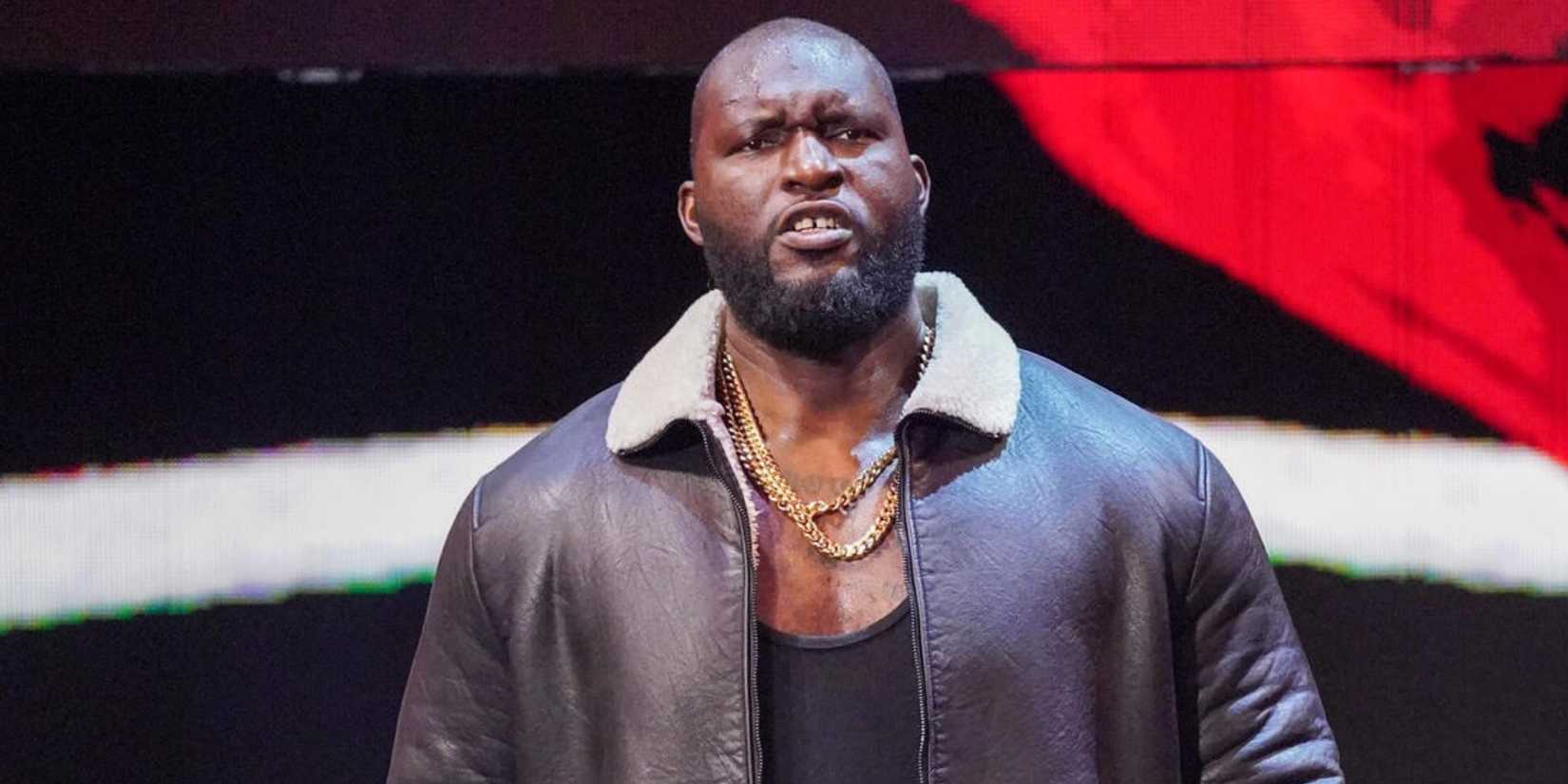 WWE Superstar Omos shouting.