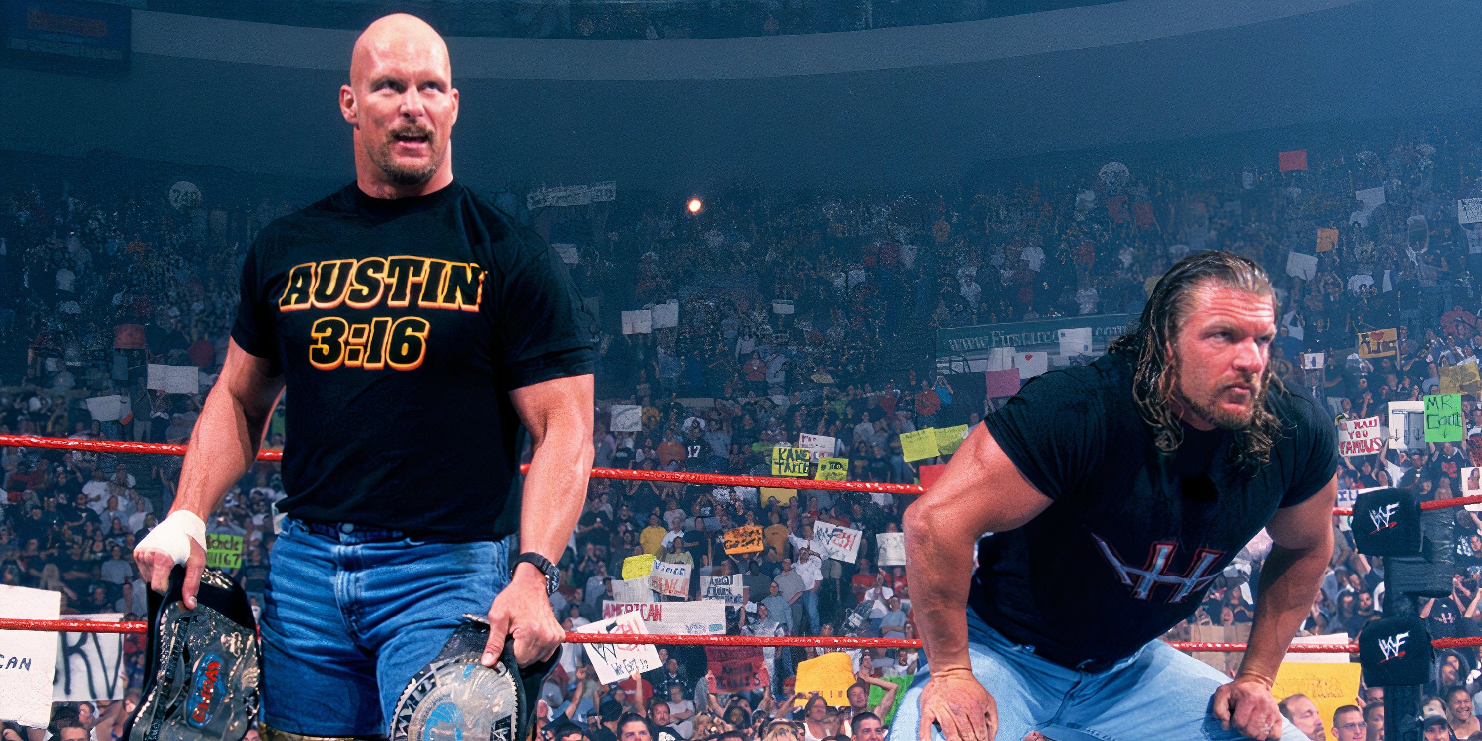 Triple H and 'Stone Cold' Steve Austin await their opponents. 
