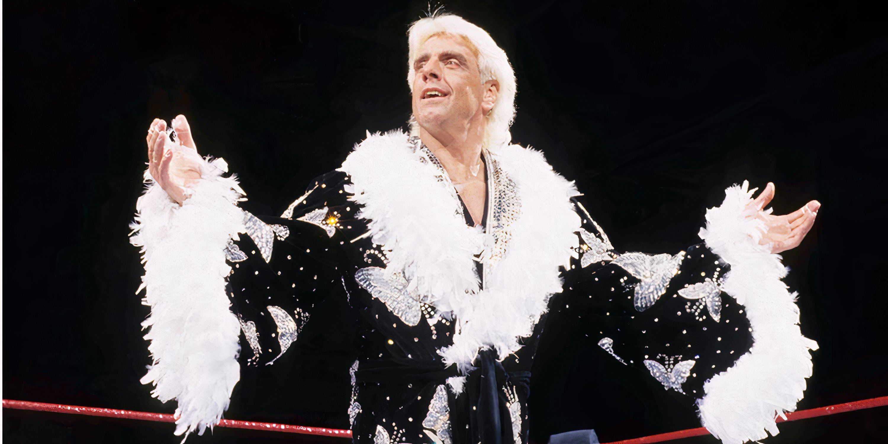 WWE Hall of Famer Ric Flair poses before a match.