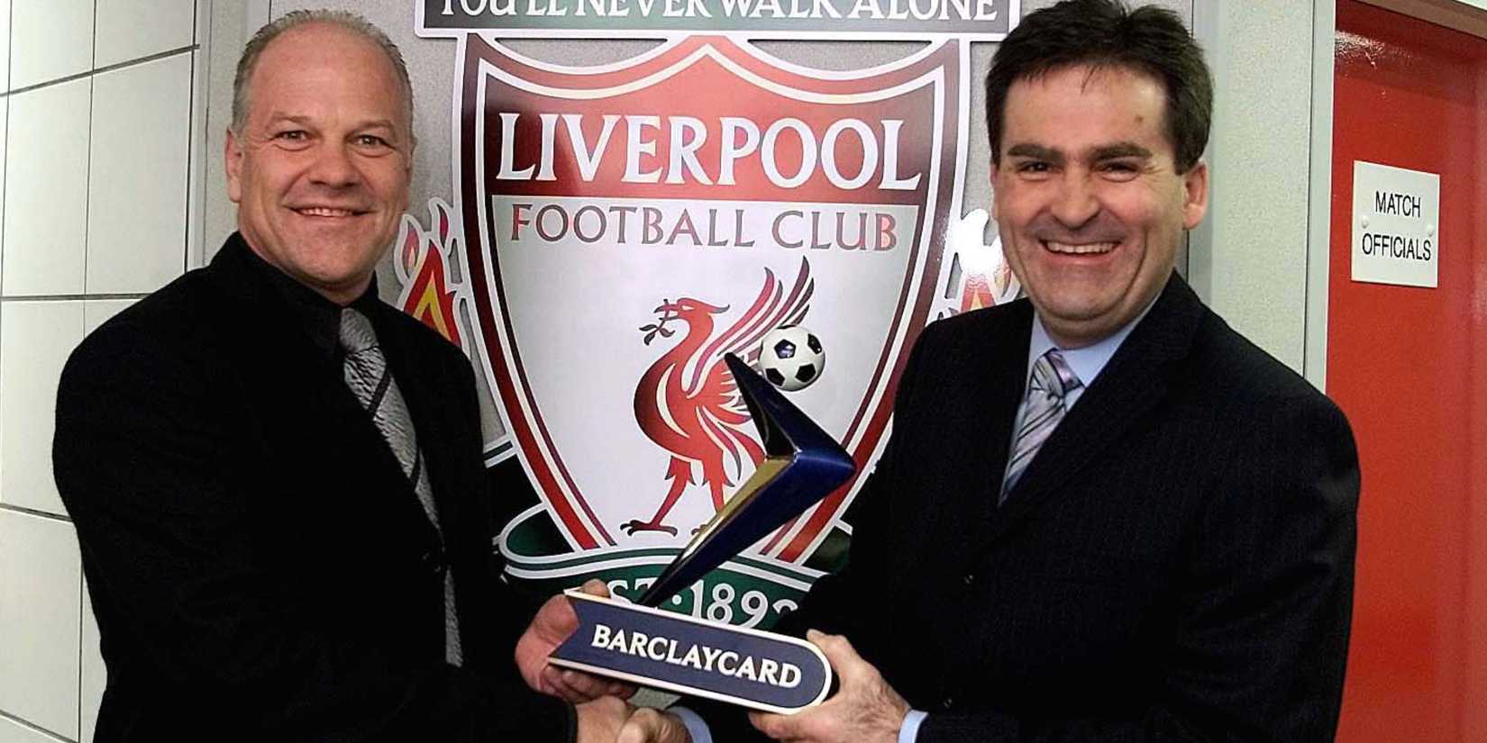 Fellow Commentator Andy Gray presents an award to Richard Keys
