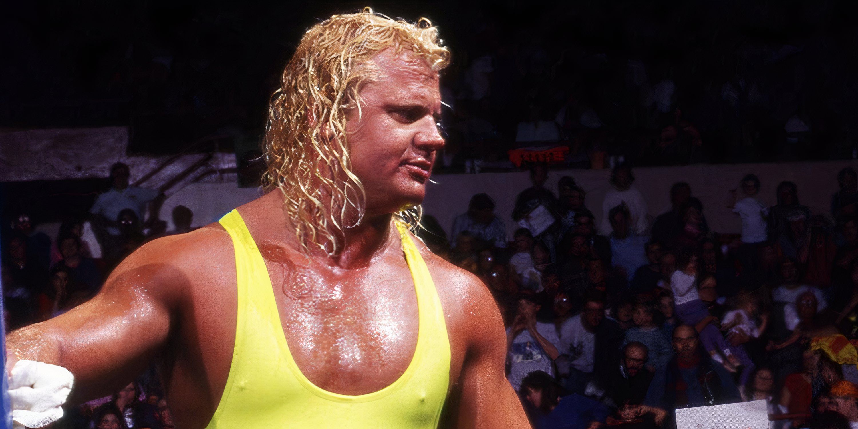 Mr. Perfect poses before a WWE wrestling match.