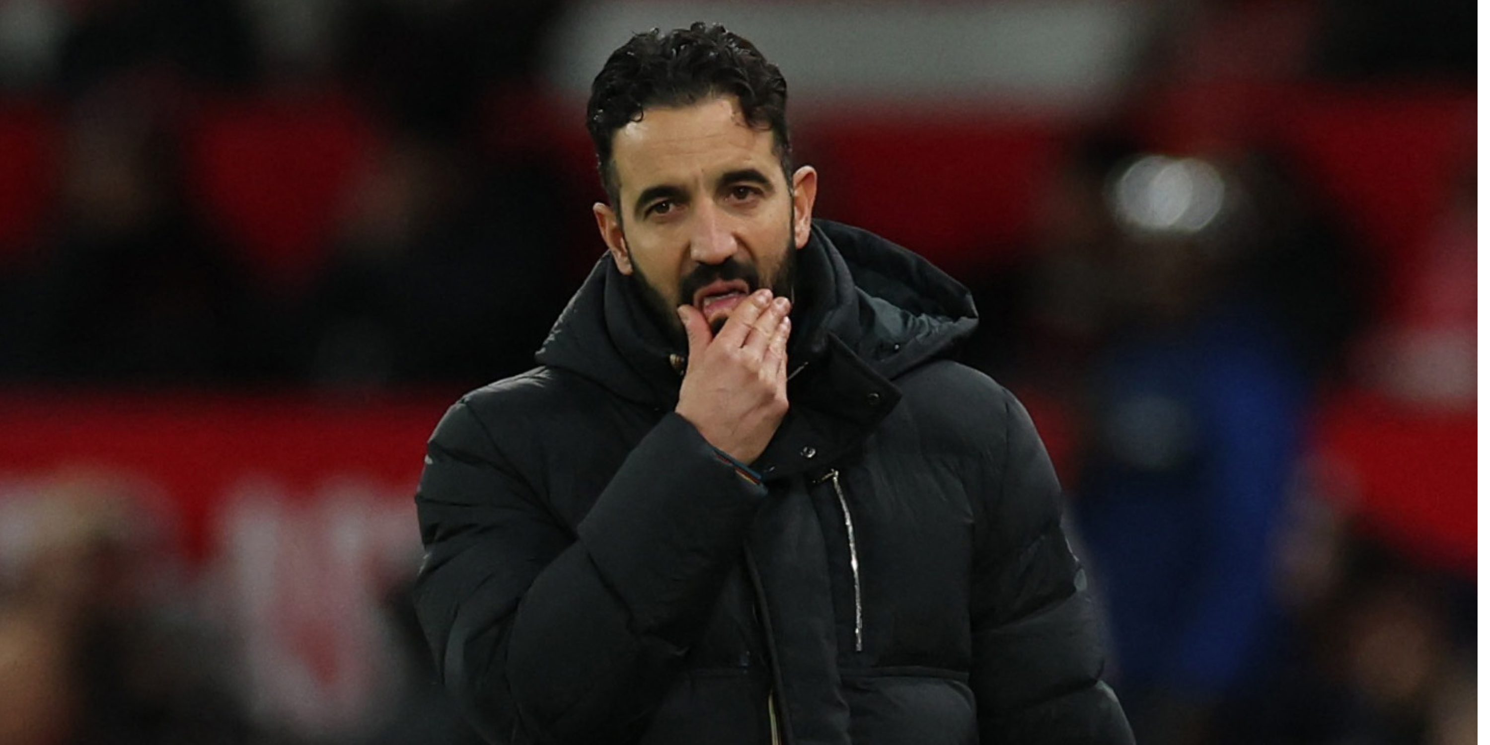 Manchester United head coach Ruben Amorim watching on from the touchline