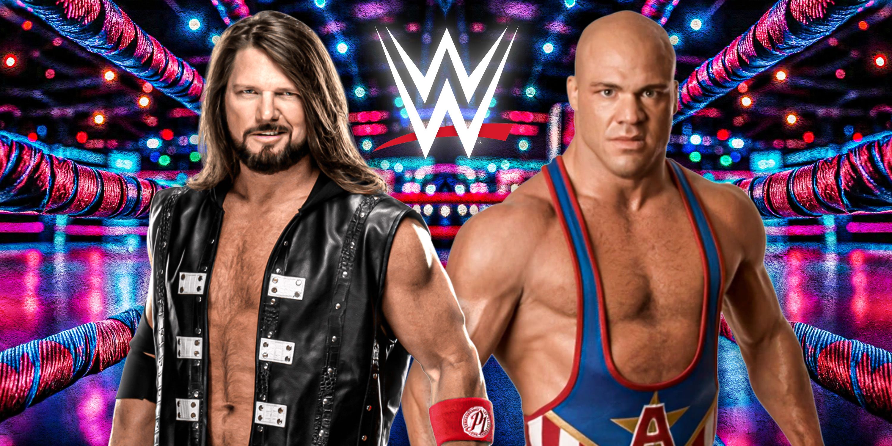 AJ Styles and Kurt Angle in a collage.