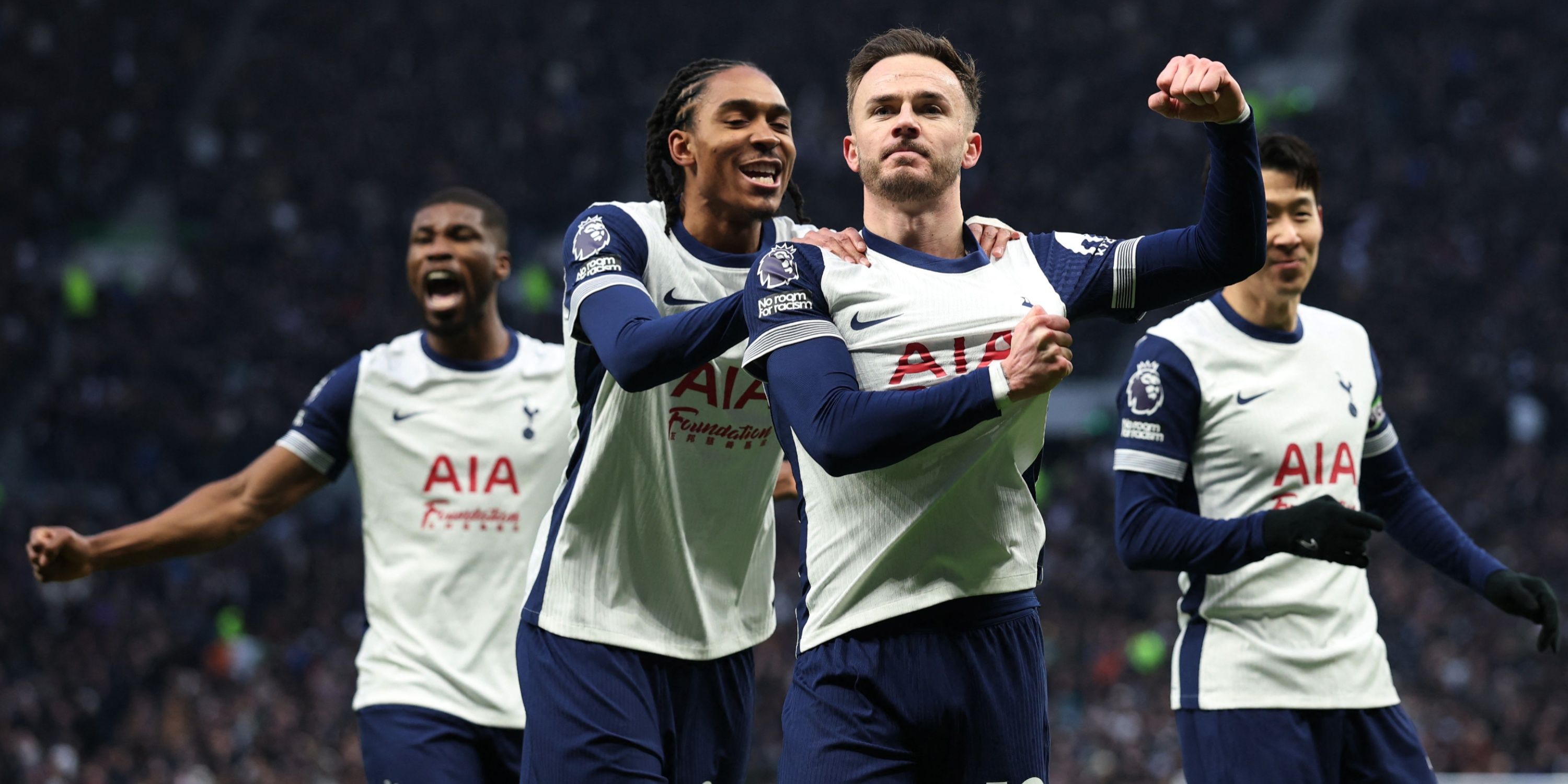 James Maddison celebrates scoring in the Premier League for Tottenham