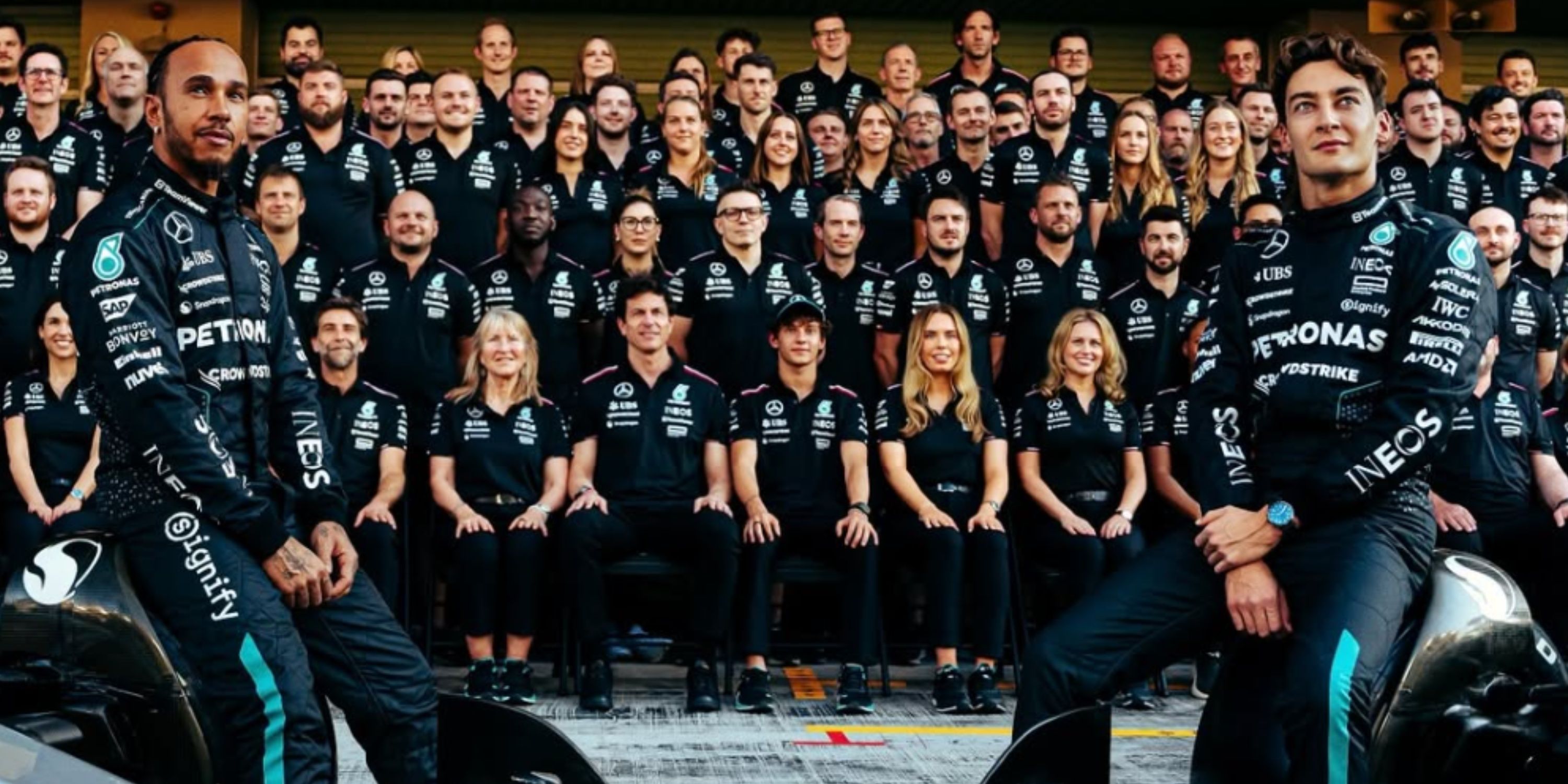 Lewis Hamilton and his Mercedes team