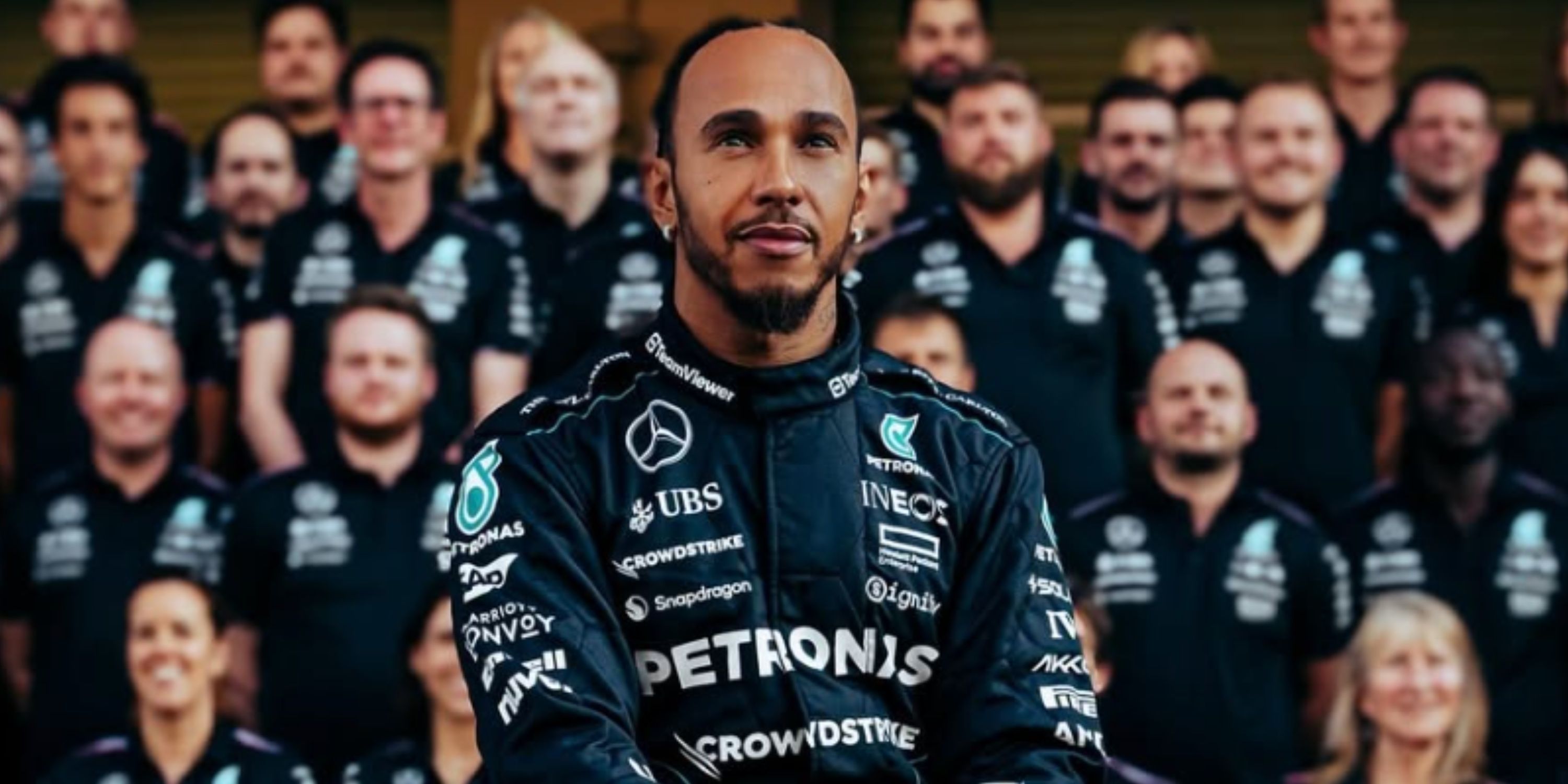 Lewis Hamilton and his Mercedes team
