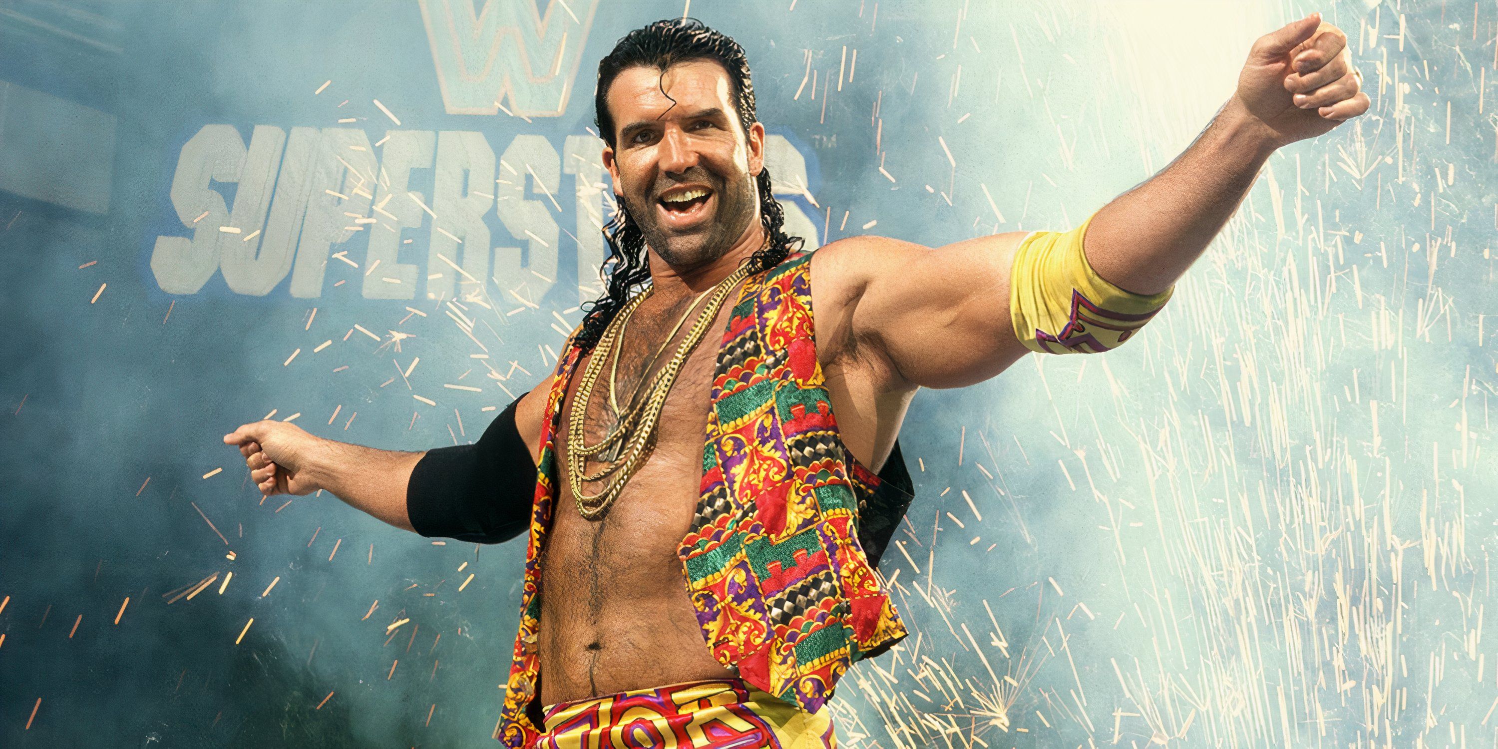 Razor Ramon performs his signature pose during a WWF Superstars show.