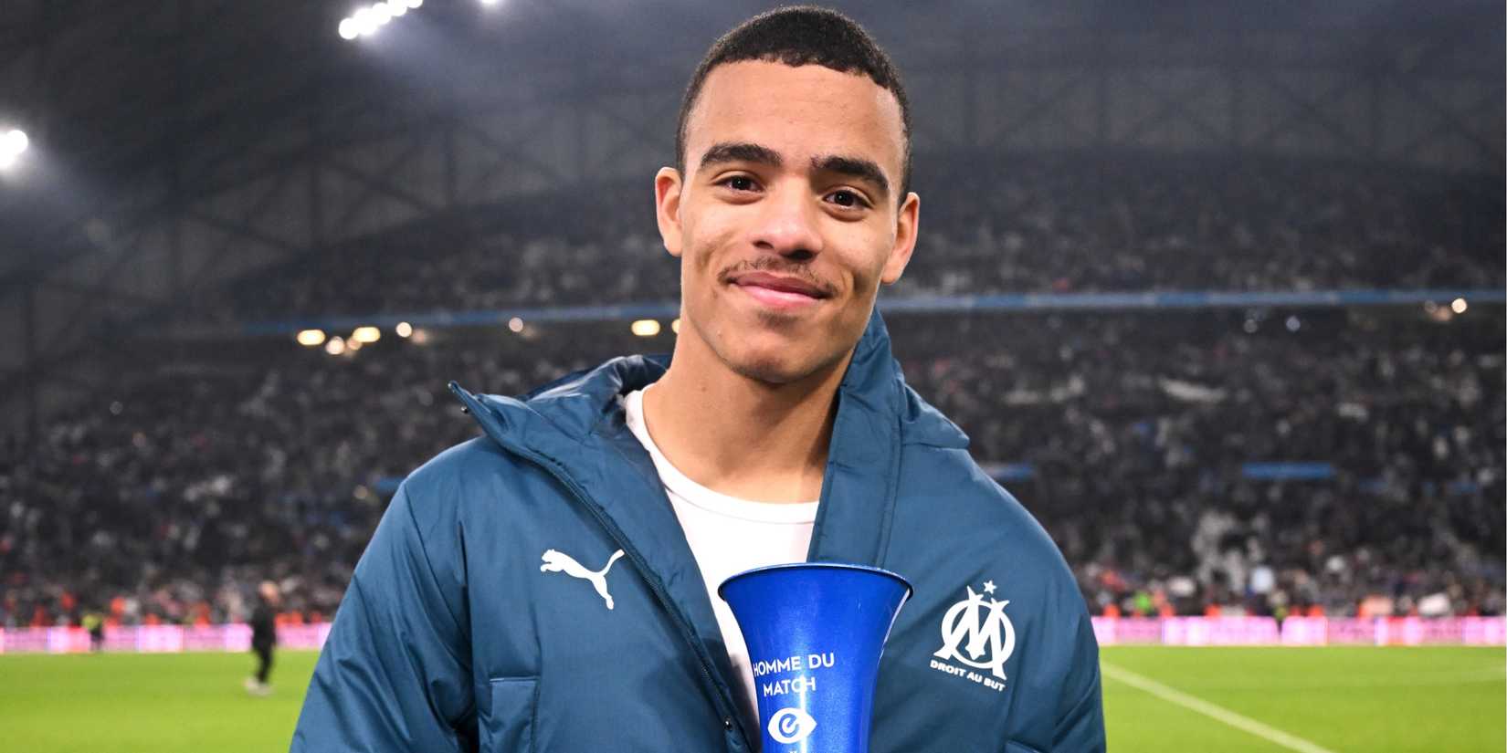 Marseille winger Mason Greenwood with a man of the match award