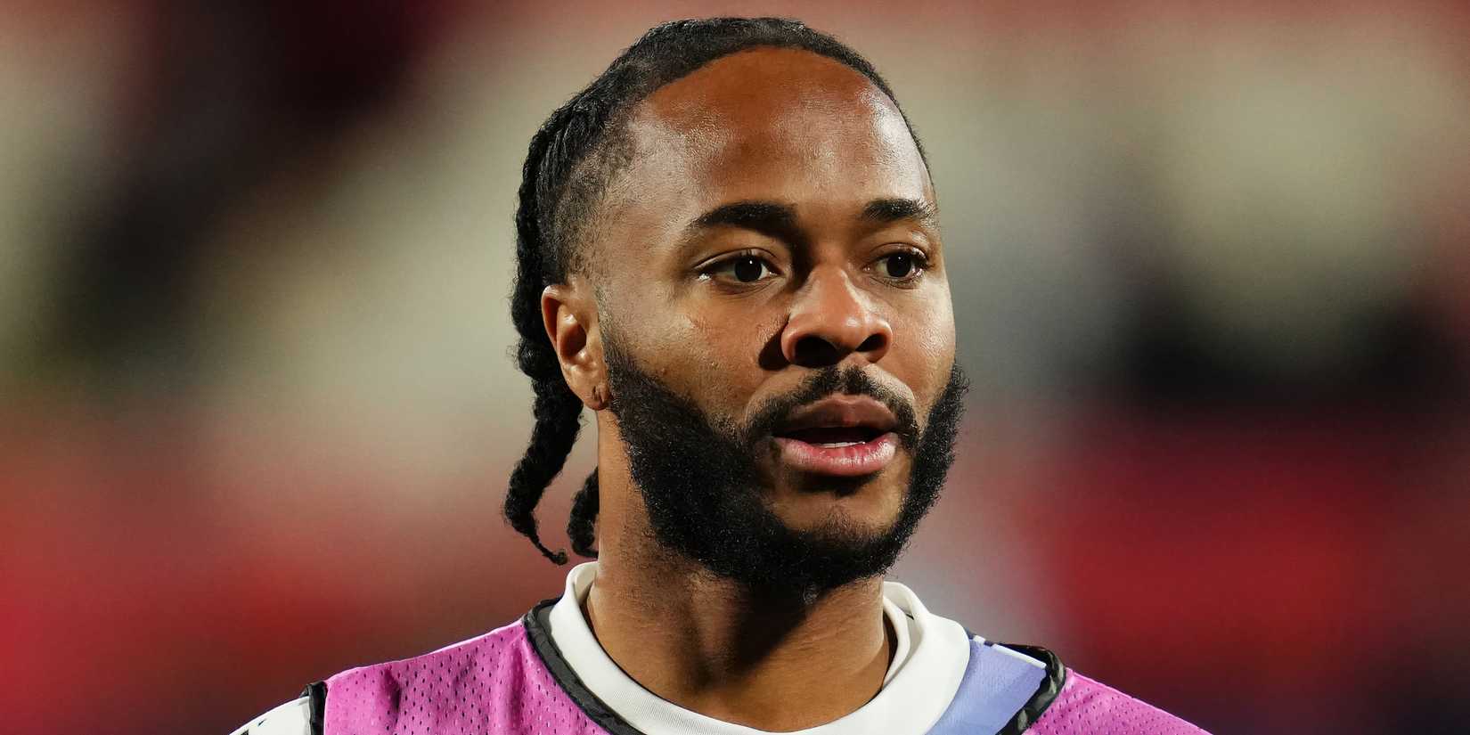 Raheem Sterling during a pre-match warm-up at Arsenal
