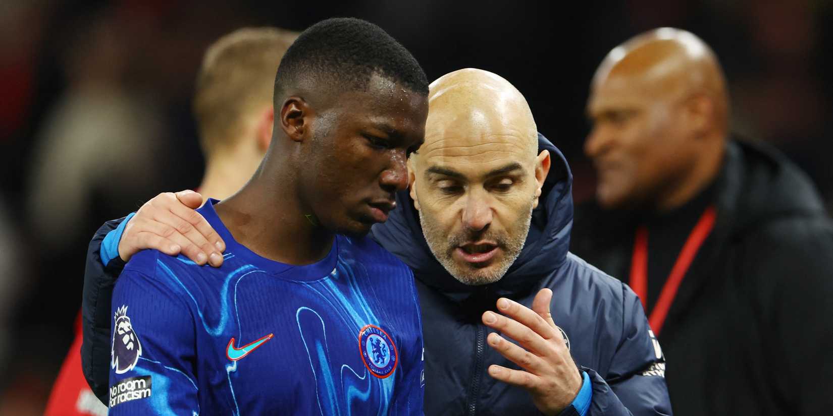 Chelsea's Moises Caicedo and manager Enzo Maresca after the match