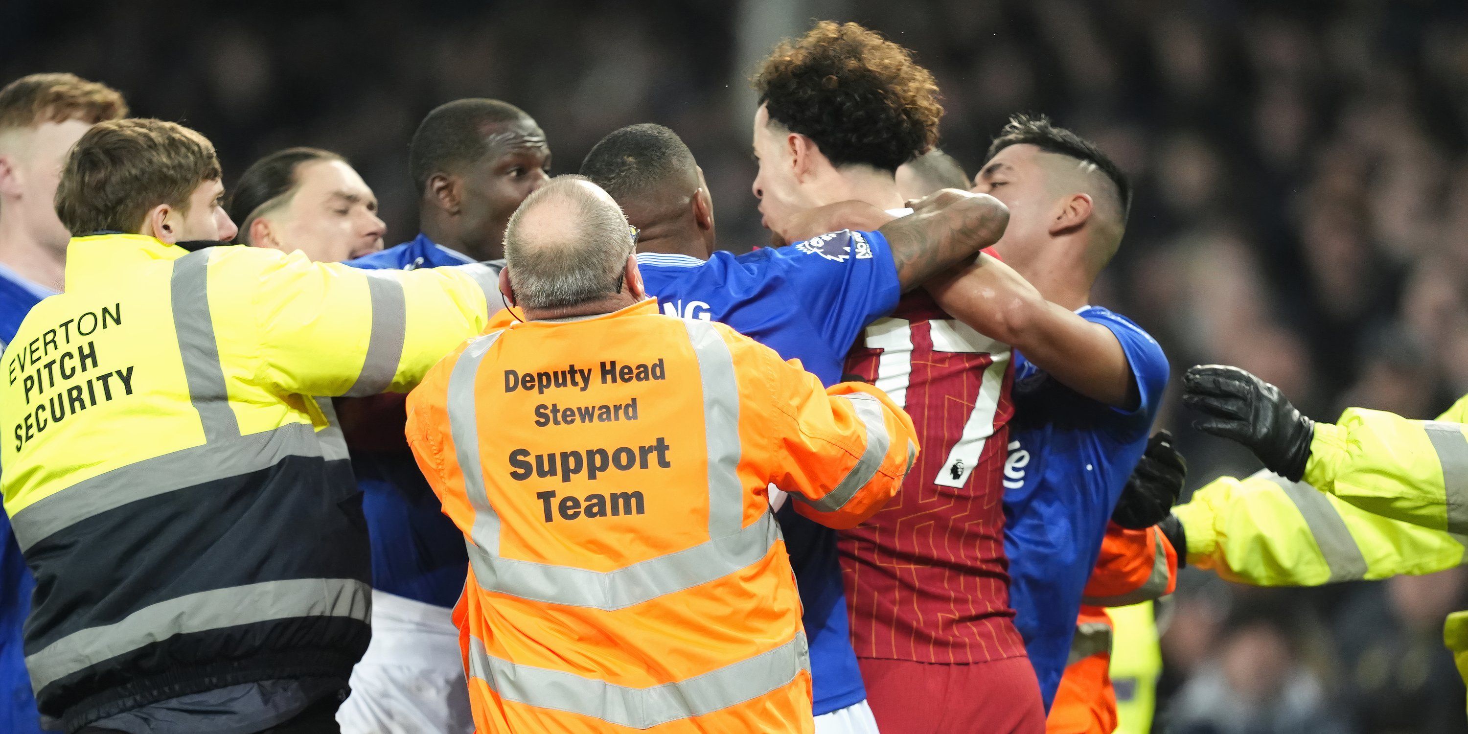 Everton and Liverpool scuffle