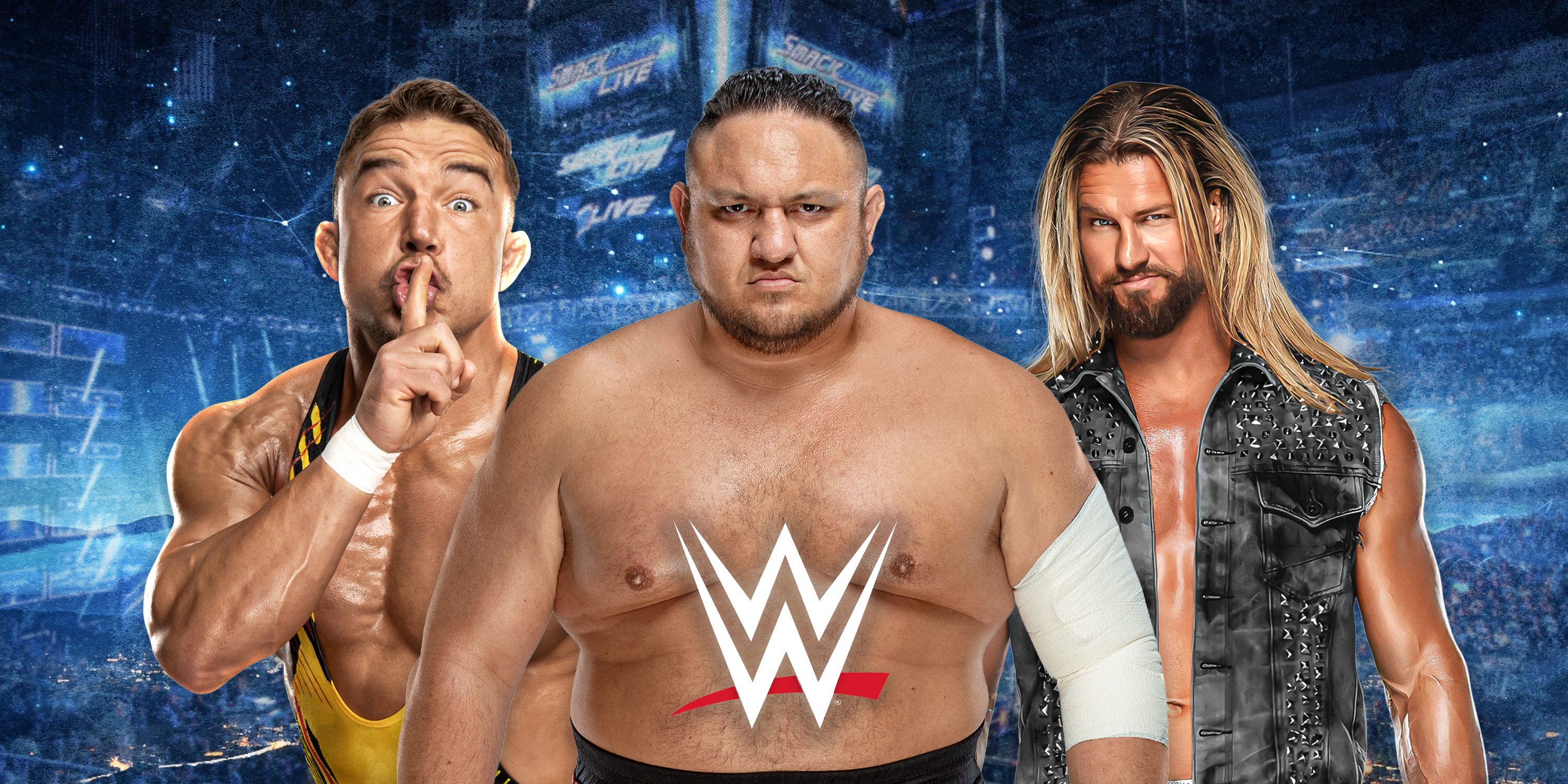 Chad Gable, Samoa Joe and Dolph Ziggler in a WWE collage.