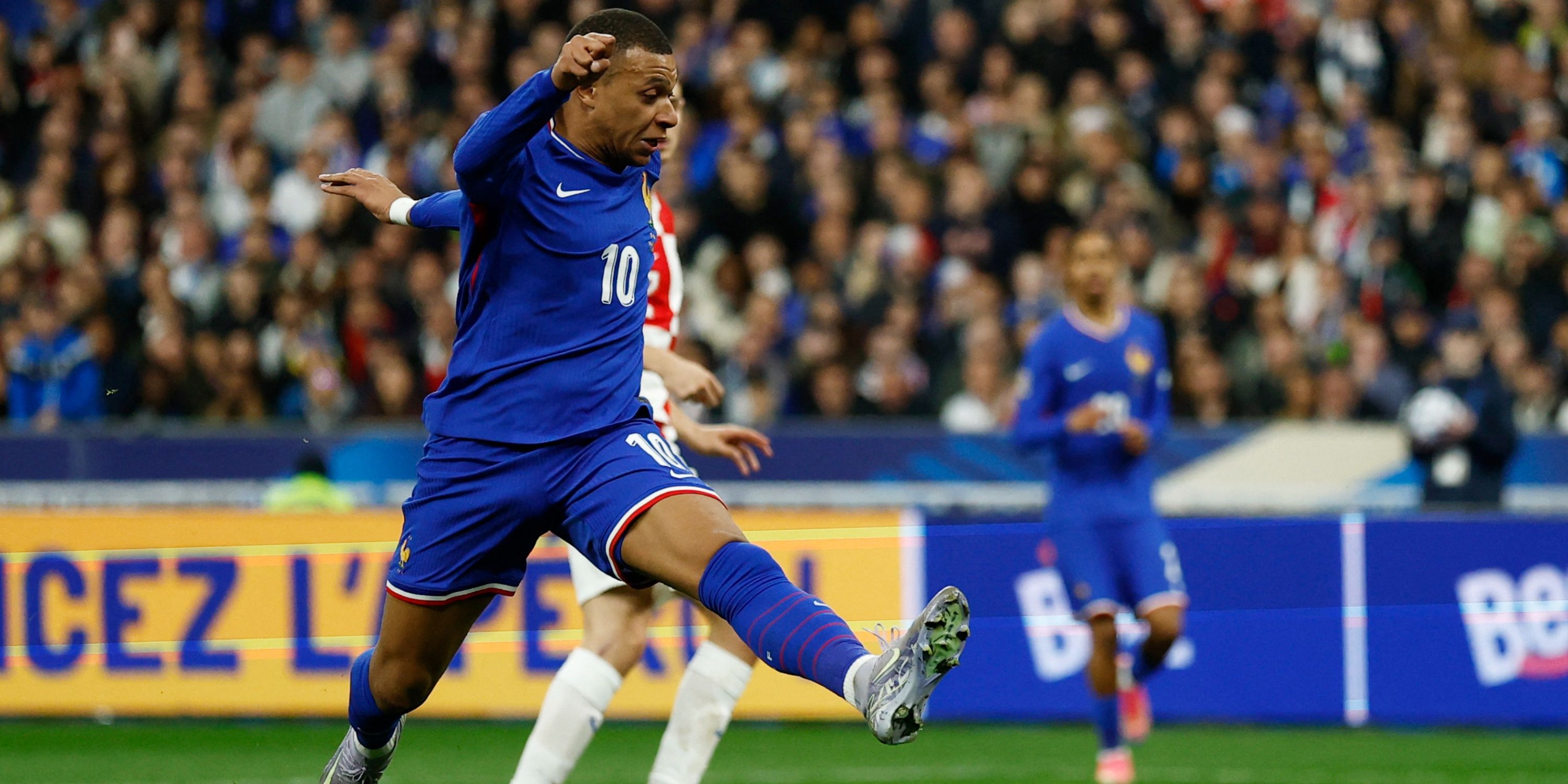 Kylian Mbappe in action for France