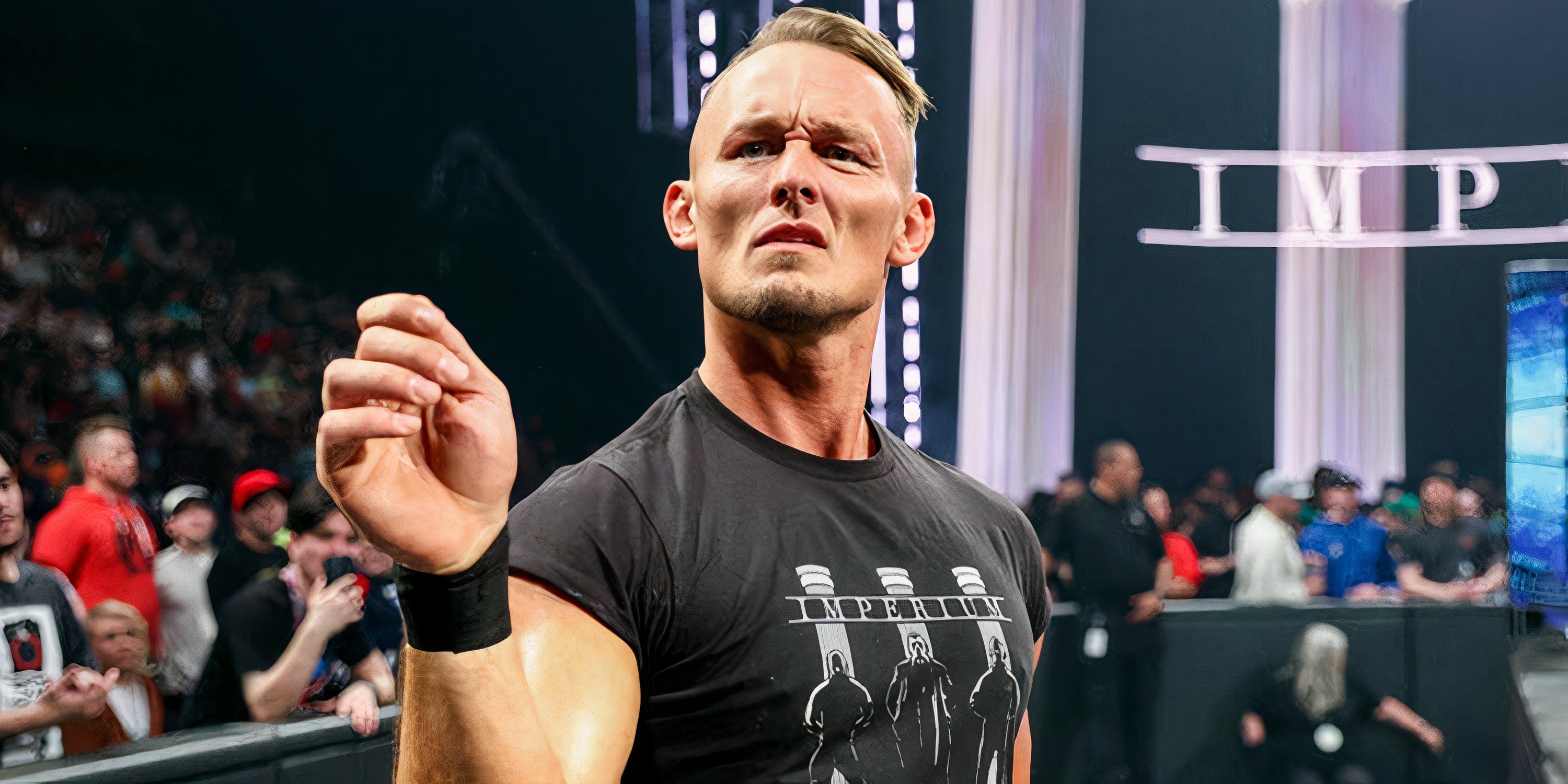 Ludwig Kaiser makes his entrance at a WWE show.