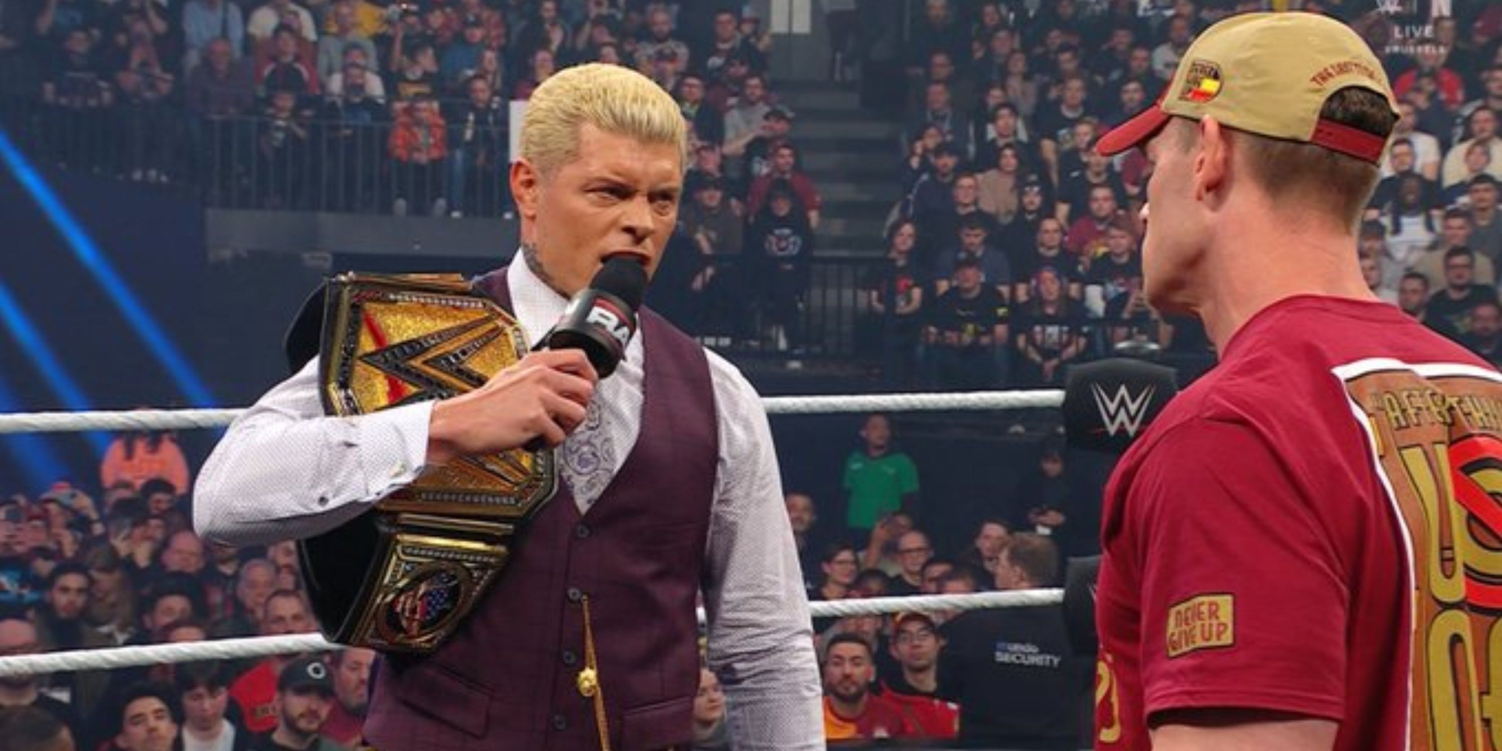 Cody Rhodes cuts a promo on John Cena during WWE Raw.