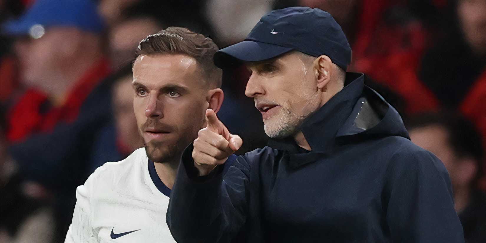 England's Jordan Henderson with manager Thomas Tuchel before coming on as a substitute