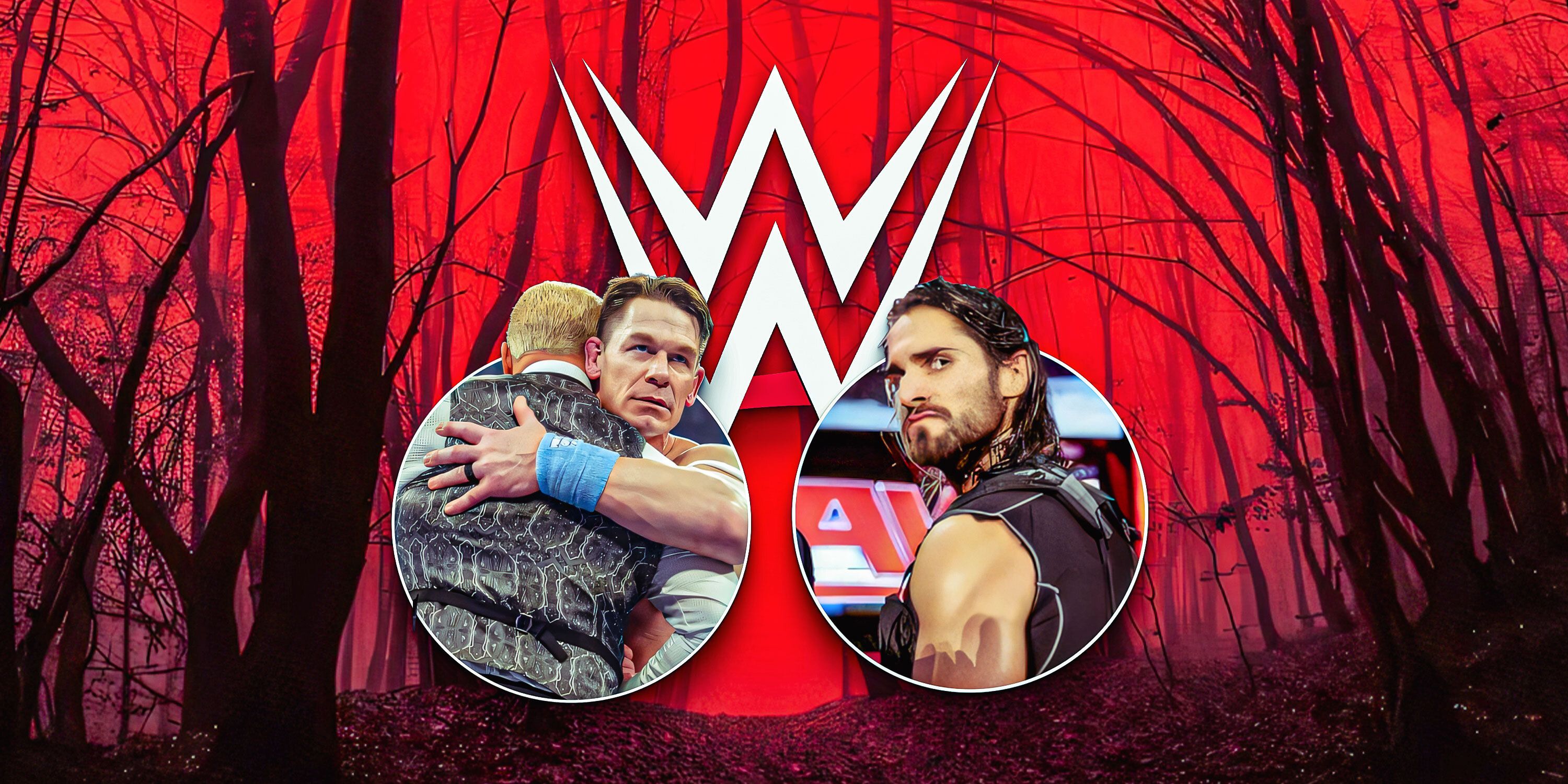 WWE Superstars John Cena and Seth Rollins turning heel in a collage.