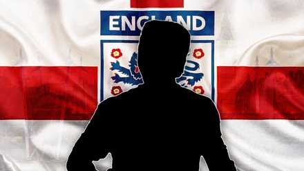 A silhouette of Gary Neville in front of an England flag