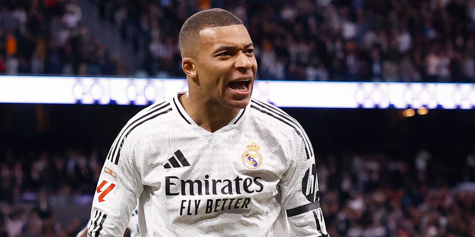 Real Madrid striker Kylian Mbappe celebrating