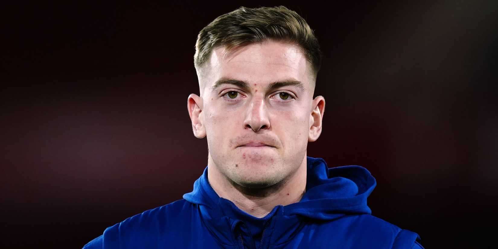 Ipswich Town striker Liam Delap during a pre-match warm-up