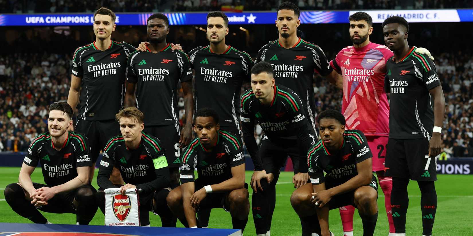 Champions League - Quarter Final - Second Leg - Real Madrid v Arsenal - Santiago Bernabeu, Madrid, Spain - April 16, 2025 Arsenal players pose for a team group photo before the match