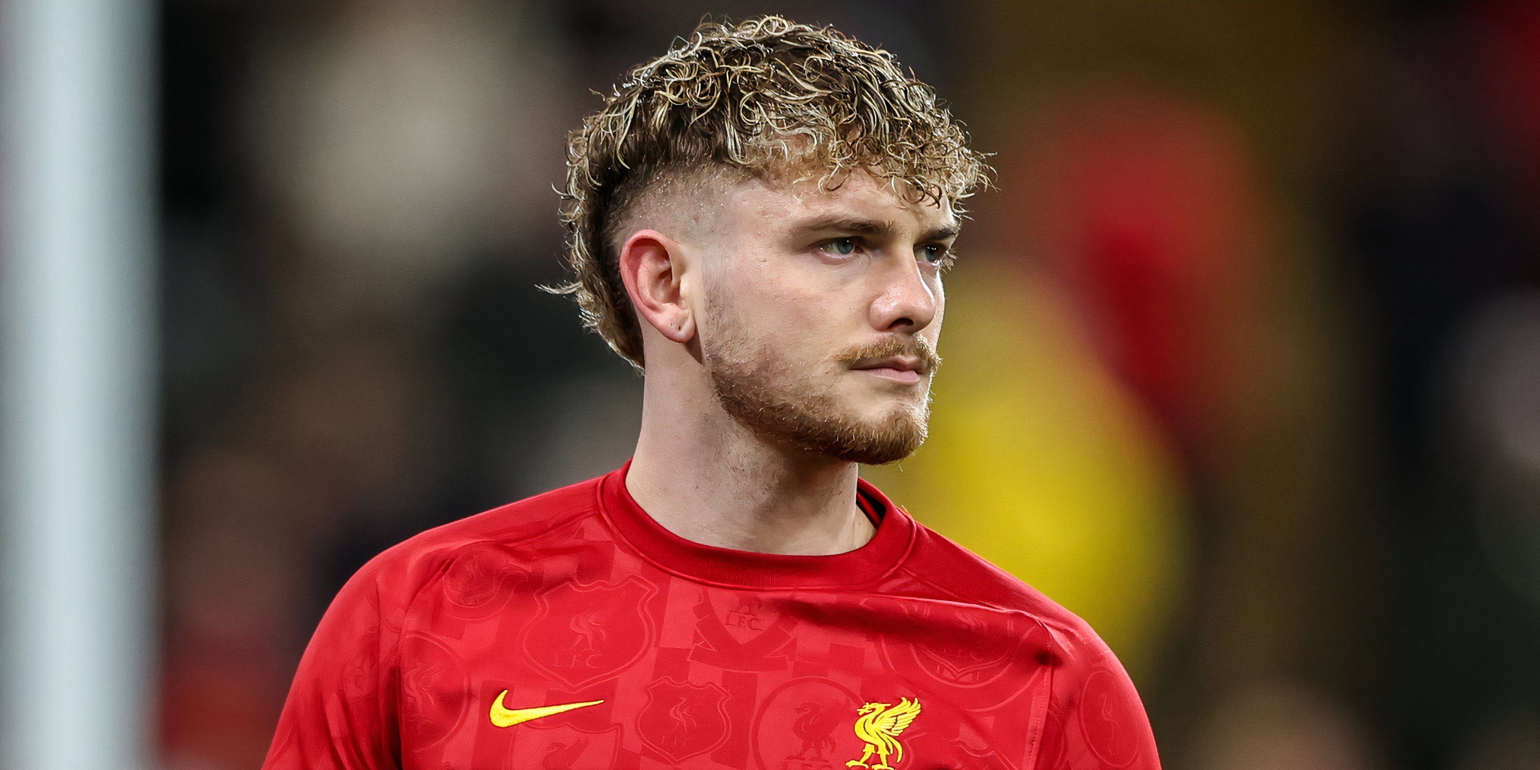Harvey Elliott during a pre-match warm-up with Liverpool