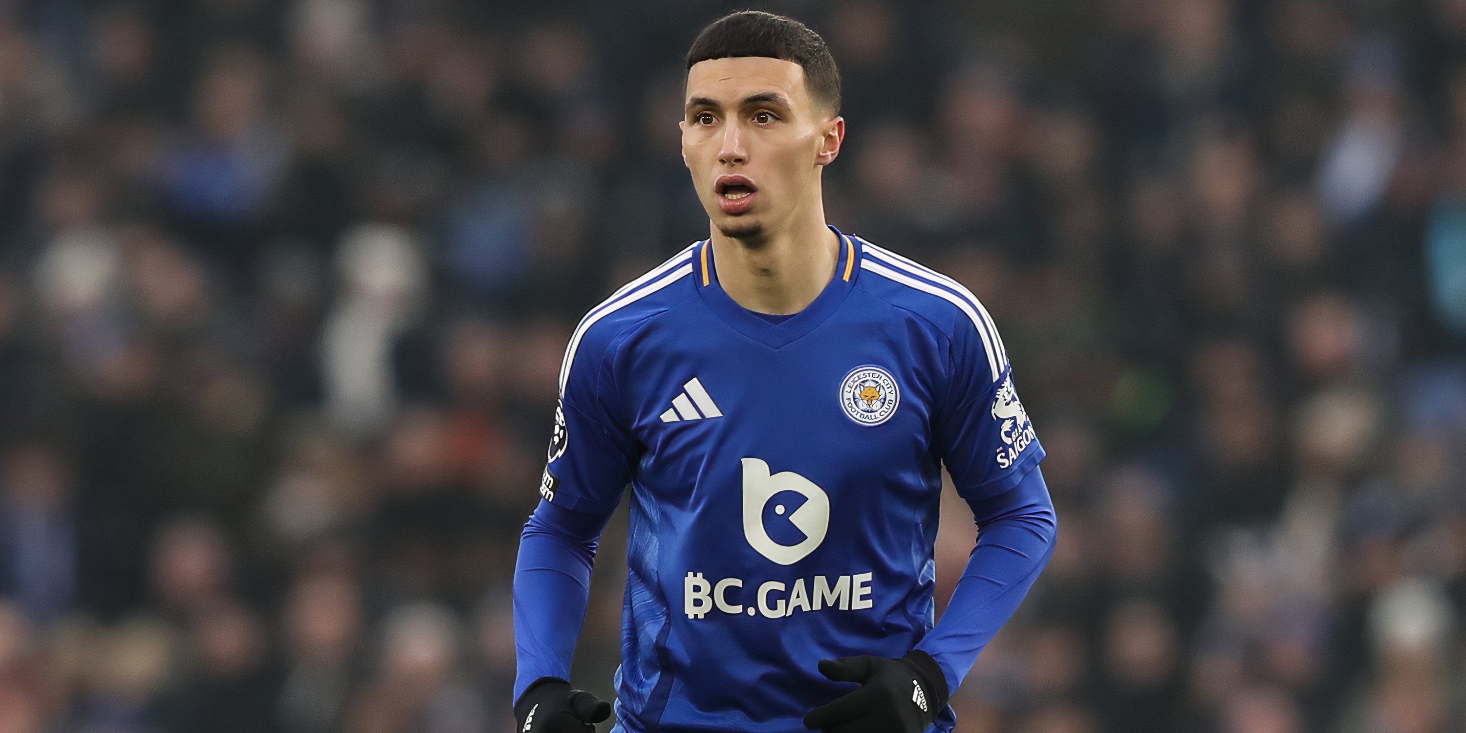 Bilal El Khannouss in action for Leicester City