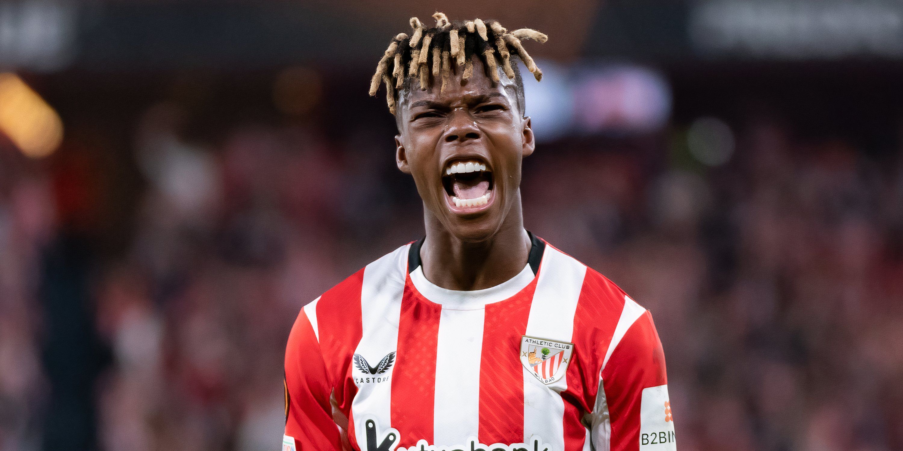 Nico Williams celebrating after scoring for Athletic Bilbao