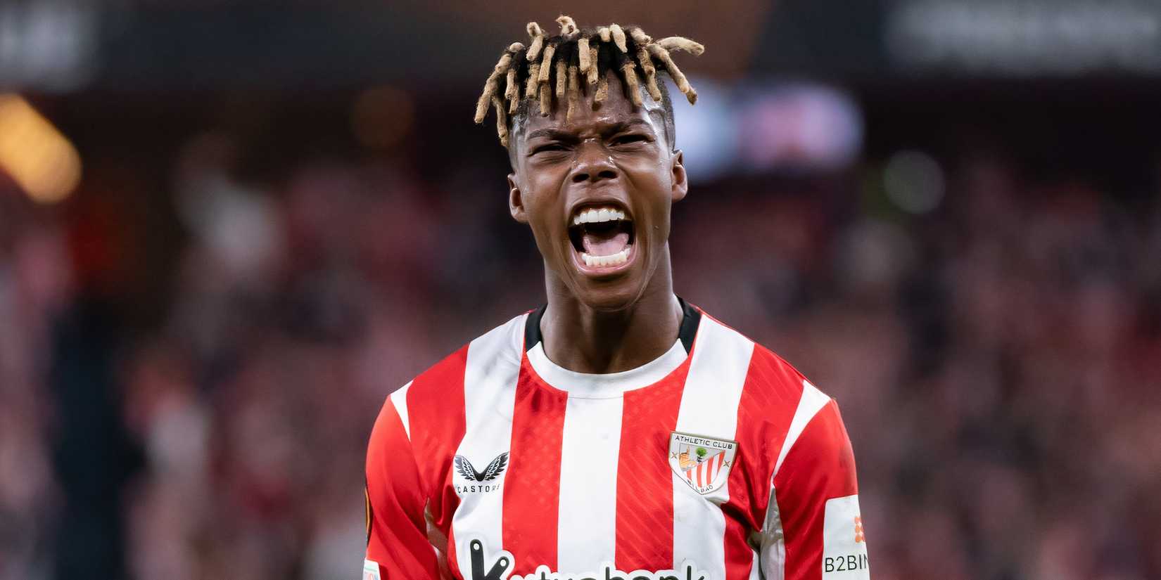 Nico Williams celebrating after scoring for Athletic Bilbao