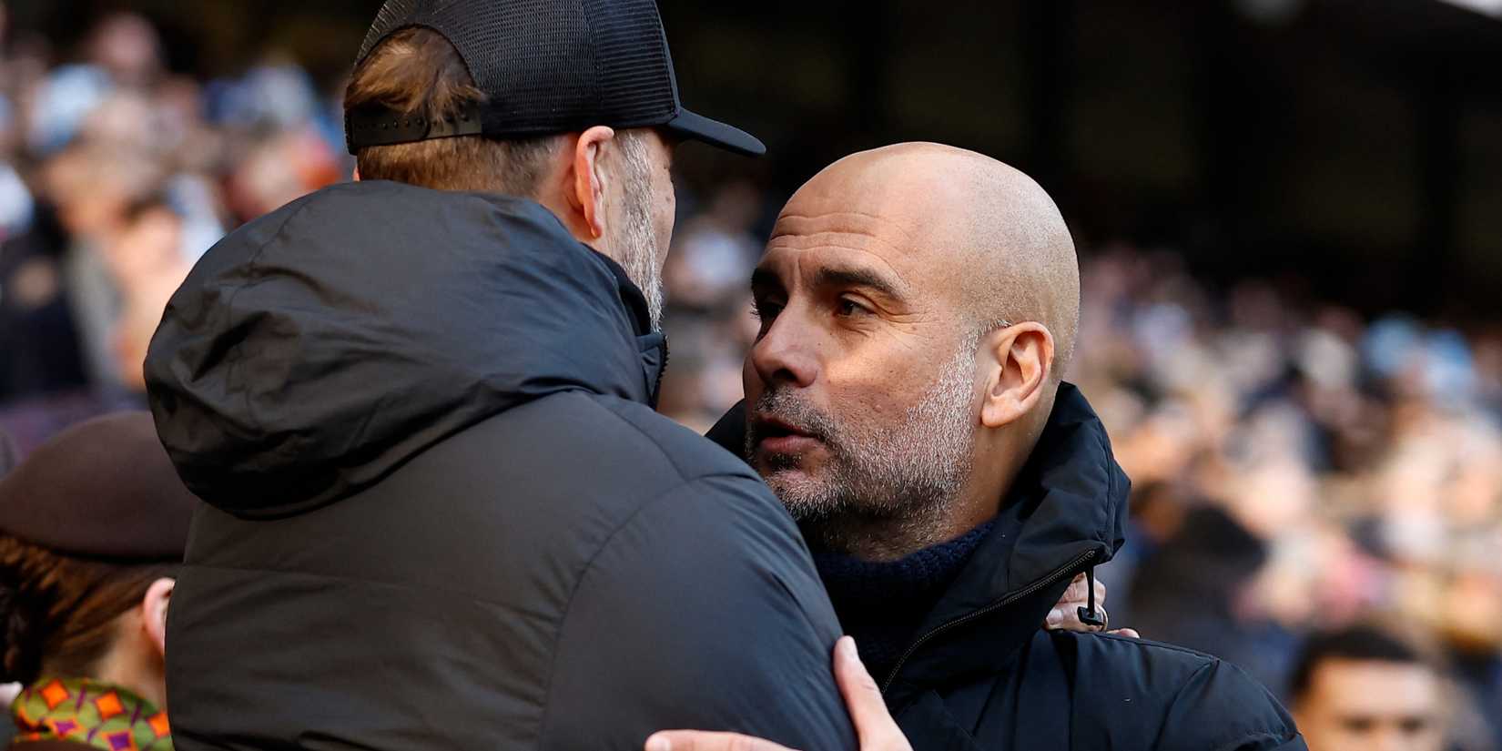 Manchester City manager Pep Guardiola with Liverpool manager Jurgen Klopp