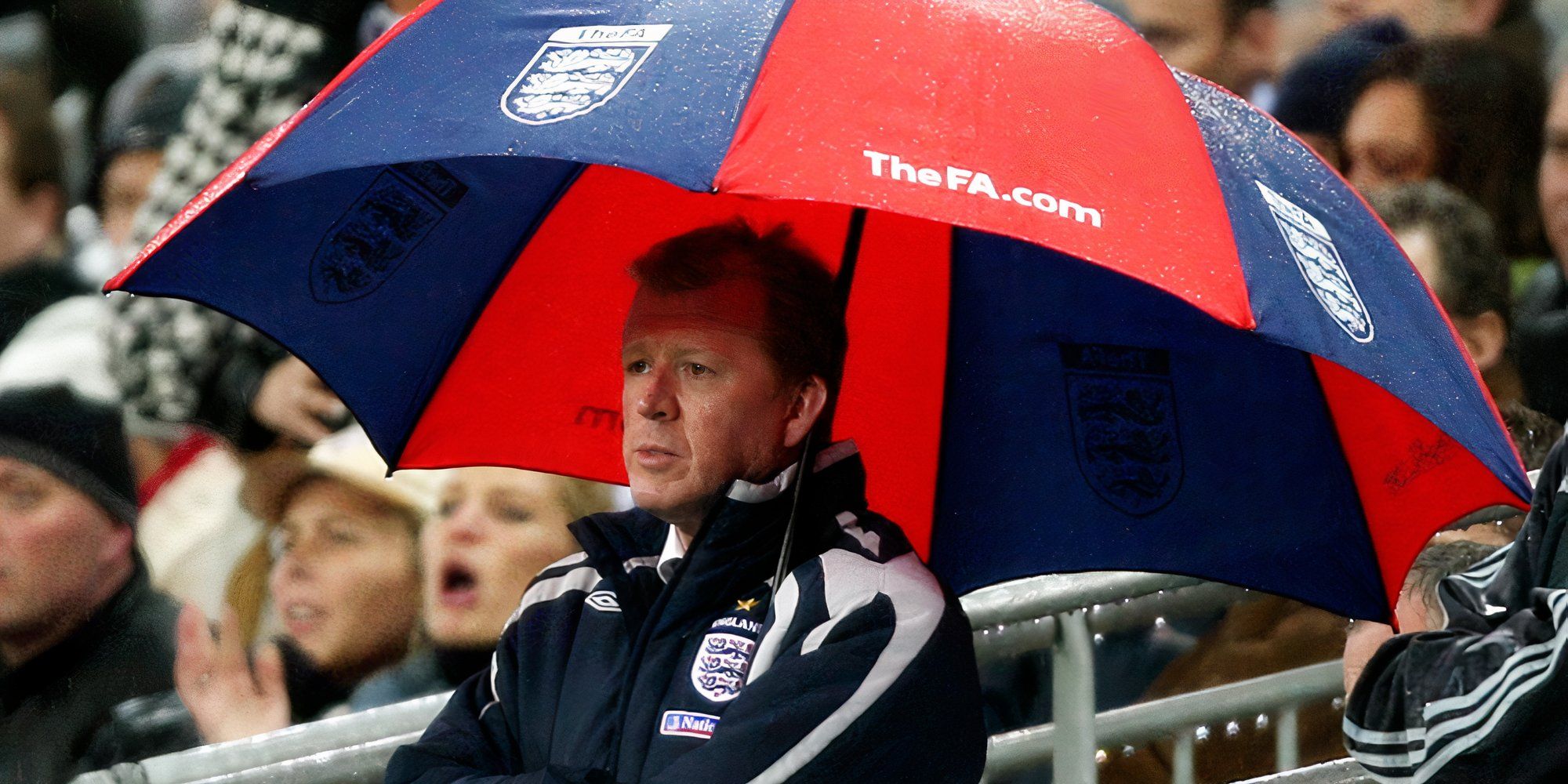 Steve McClaren under the infamous England umbrella