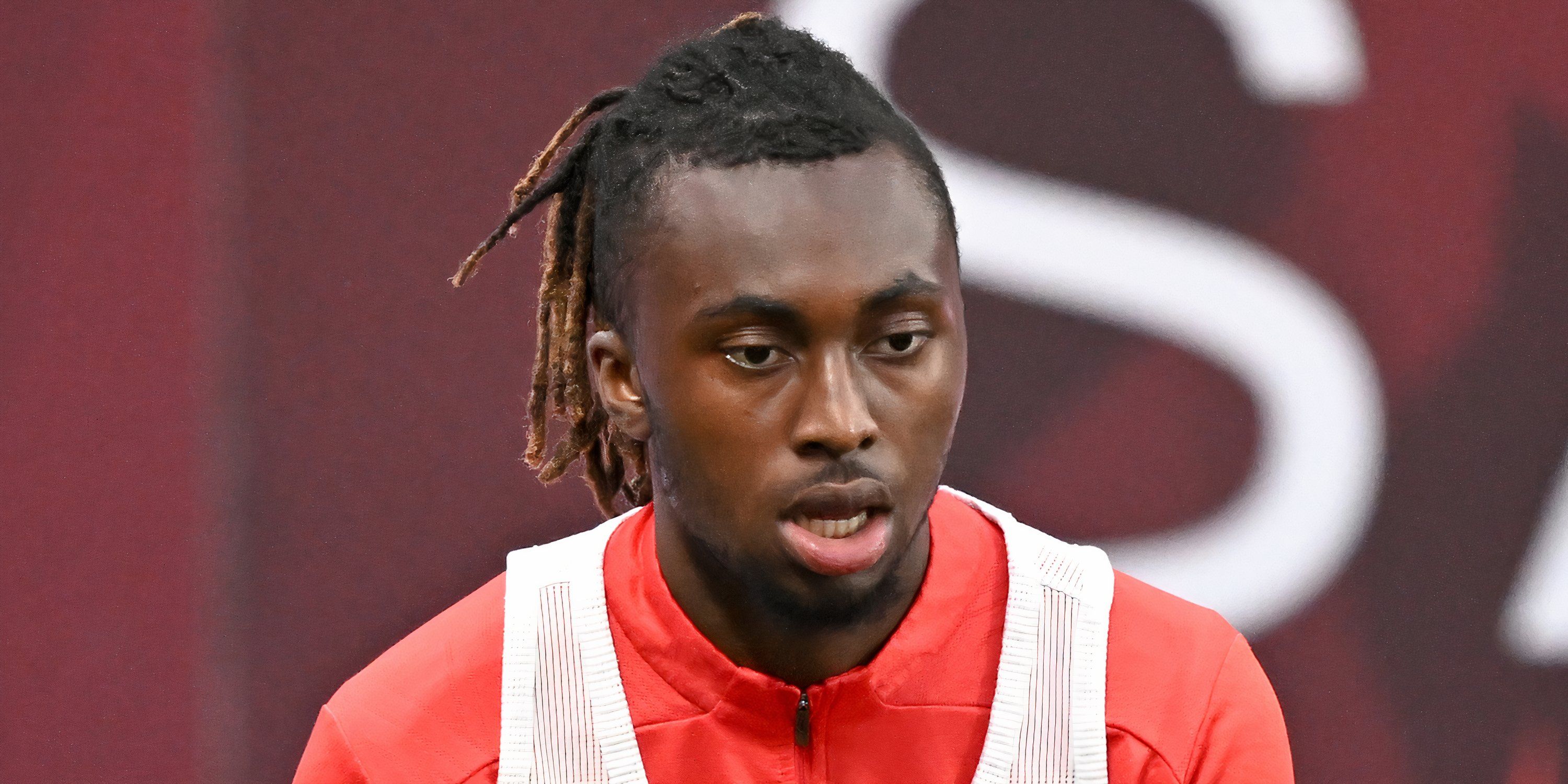 Valentin Atangana during a pre-match warm-up with Reims