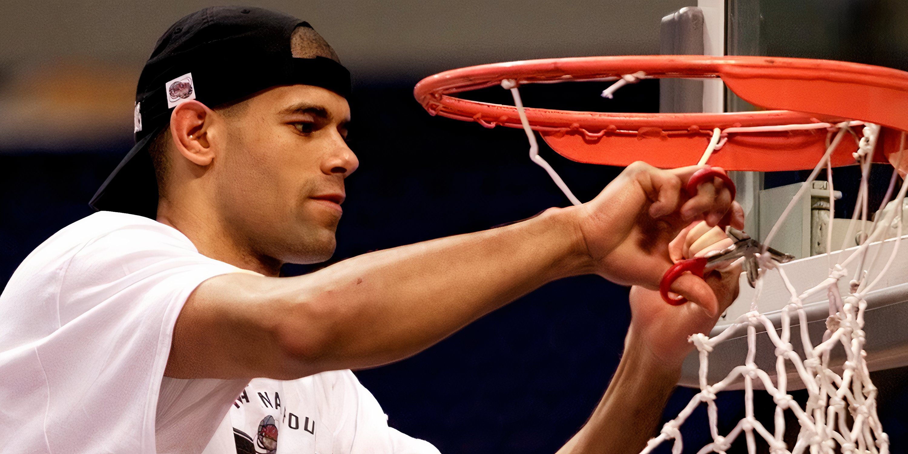 Shane Battier cutting a basketball net