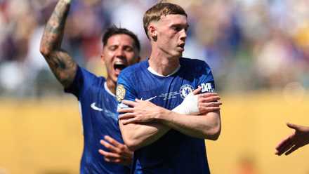 Cole Palmer celebrating after scoring for Chelsea in the FIFA Club World Cup final
