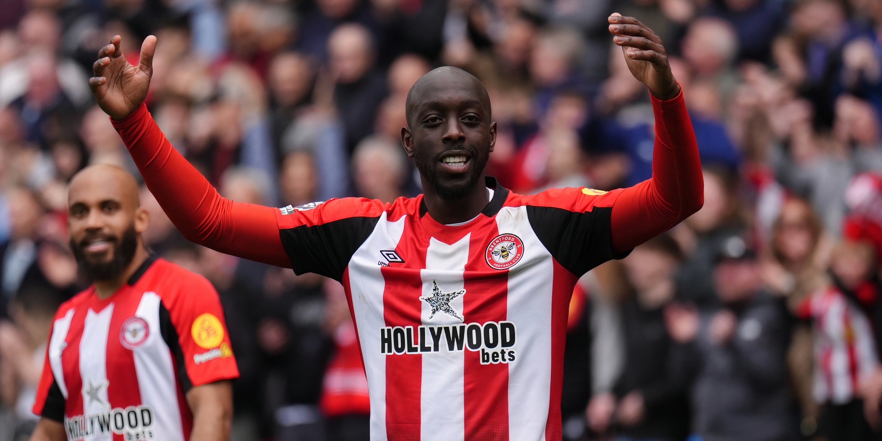 Yoane Wissa celebrating after scoring for Brentford