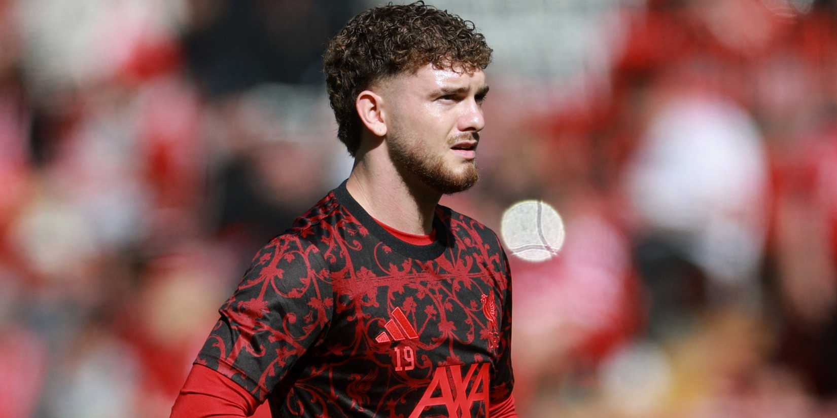 Harvey Elliott during a pre-match warm-up with Liverpool