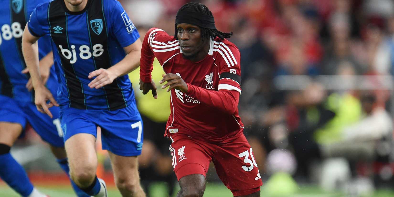 Jeremie Frimpong in action for Liverpool vs Bournemouth