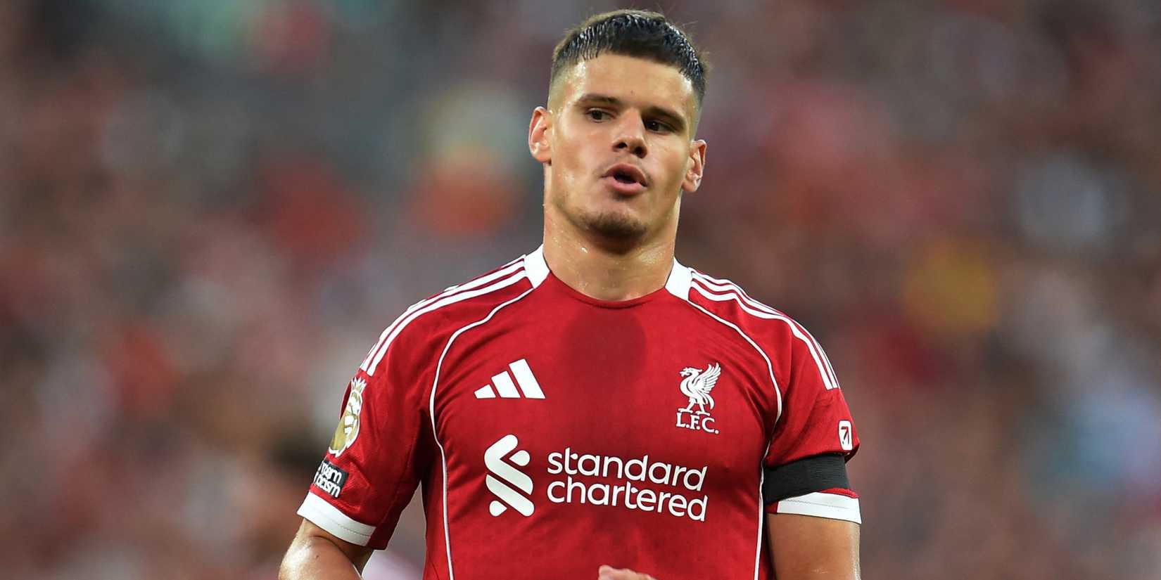 Milos Kerkez in action for Liverpool