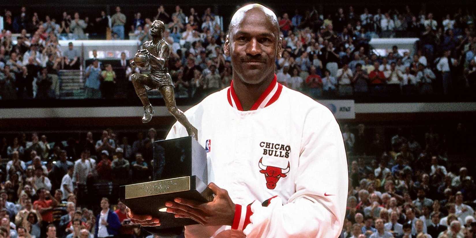 Michael Jordan with the MVP award