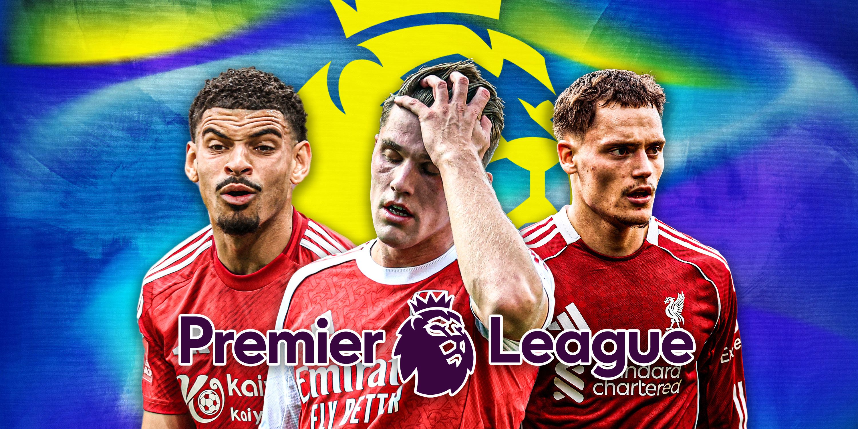 Florian Wirtz (Liverpool), Viktor Gyokeres (Arsenal) and Morgan Gibbs-White (Nottingham Forest) with a Premier League background