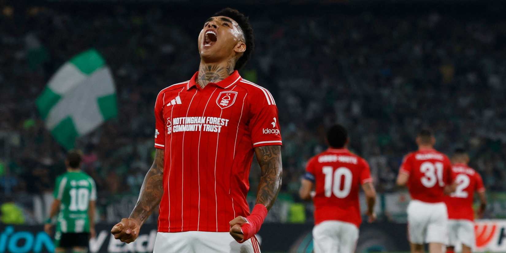Igor Jesus celebrating after scoring for Nottingham Forest in the Europa League