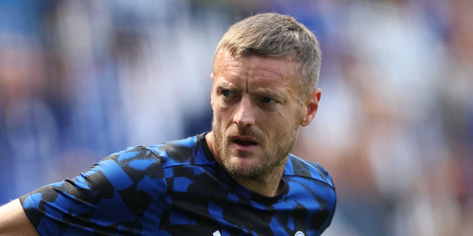 Leicester City's Jamie Vardy and Leicester City's Wout Faes