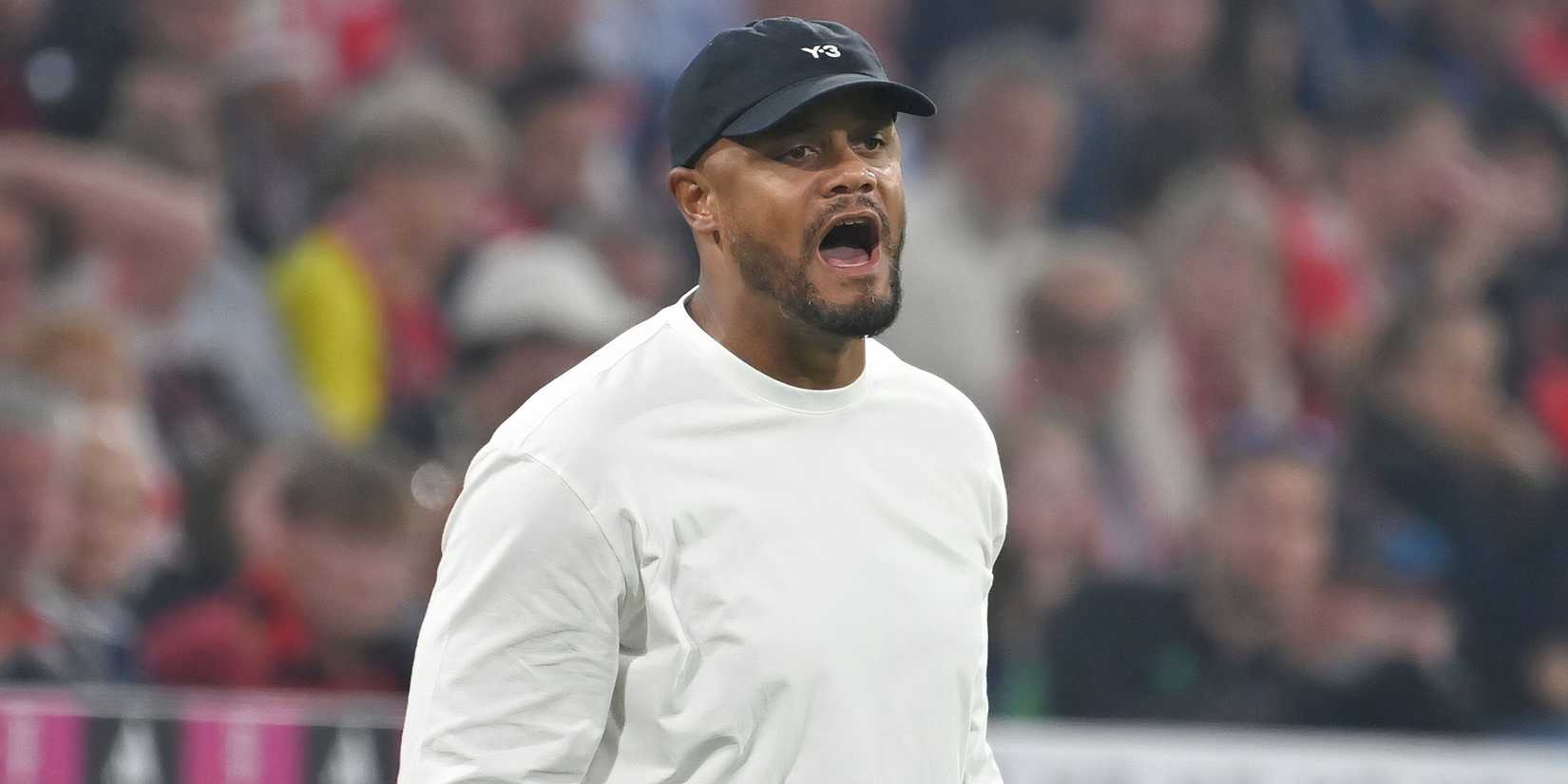 Bayern Munich head coach Vincent Kompany shouting instructions from the touchline