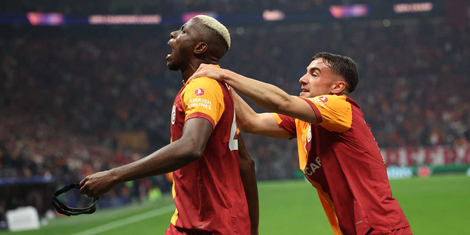 Victor Osimhen celebrating after scoring for Galatasaray against Liverpool in the UEFA Champions League