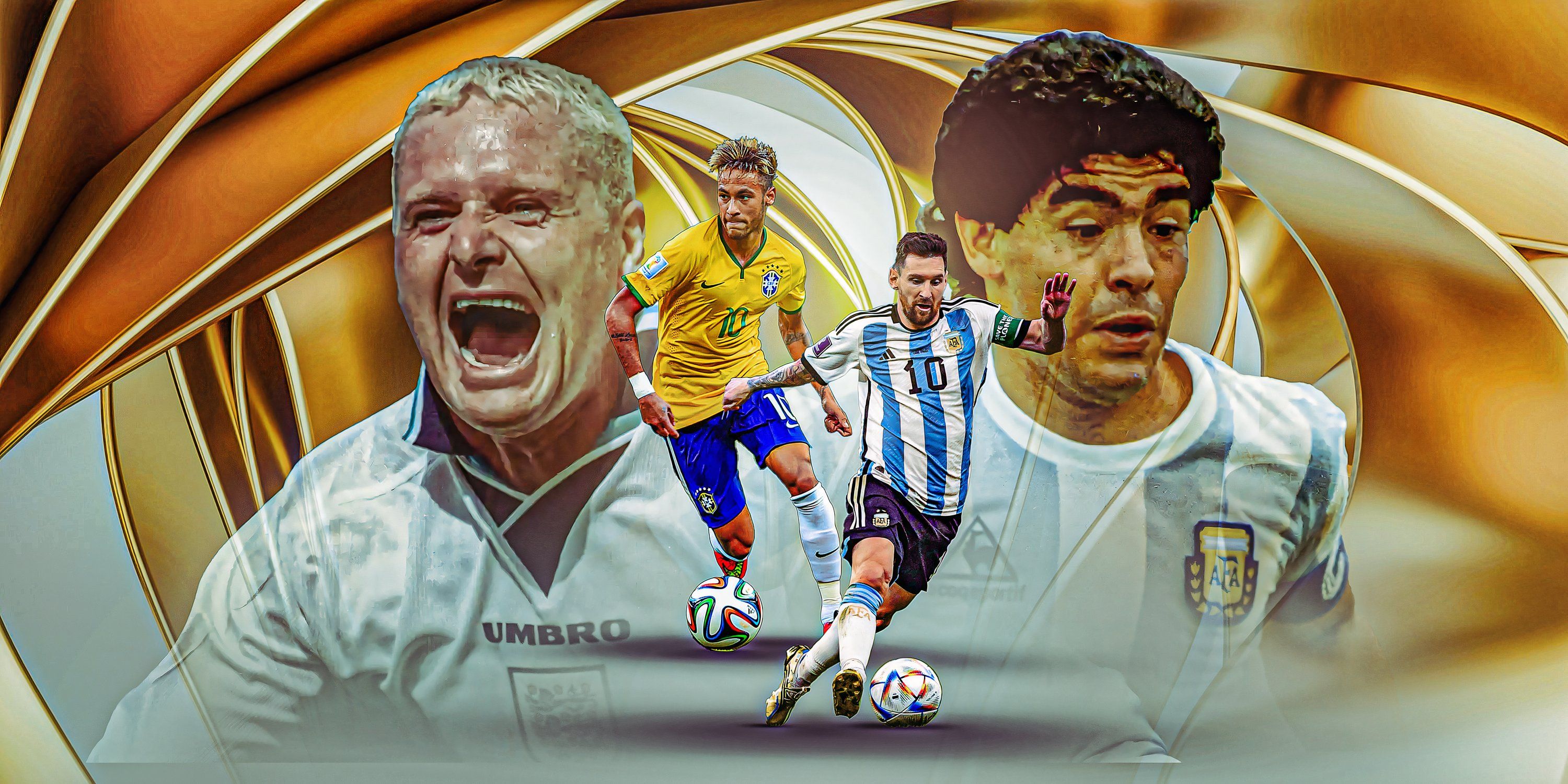 Paul Gascoigne, Neymar, Lionel Messi and Diego Maradona