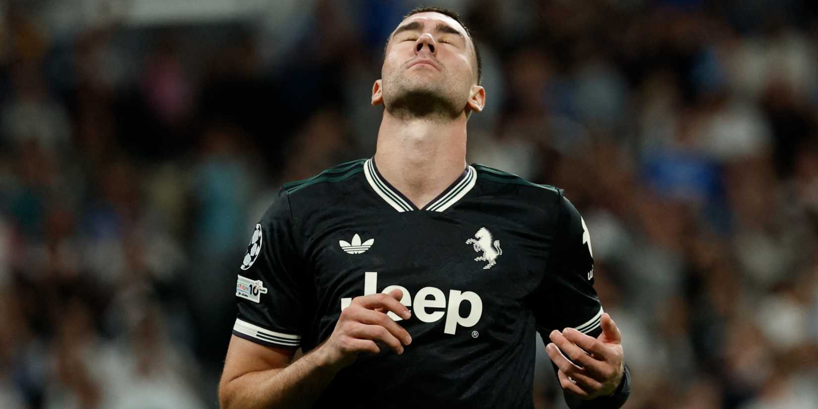 Dusan Vlahovic in action for Juventus against Real Madrid in the UEFA Champions League
