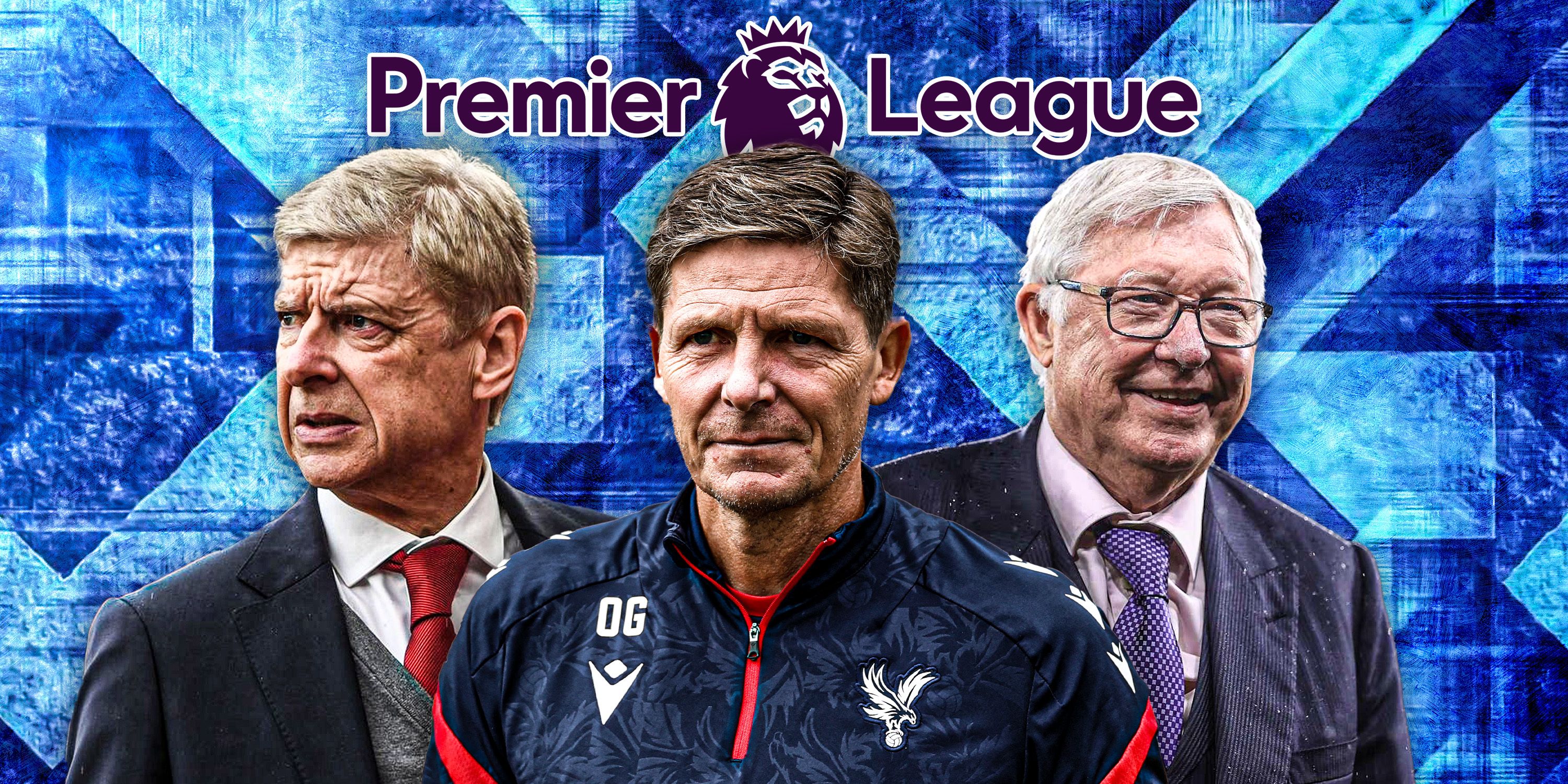Oliver Glanser at Palace, Wenger at Arsenal, Sir Alex Ferguson at Man Utd, will PL logo background