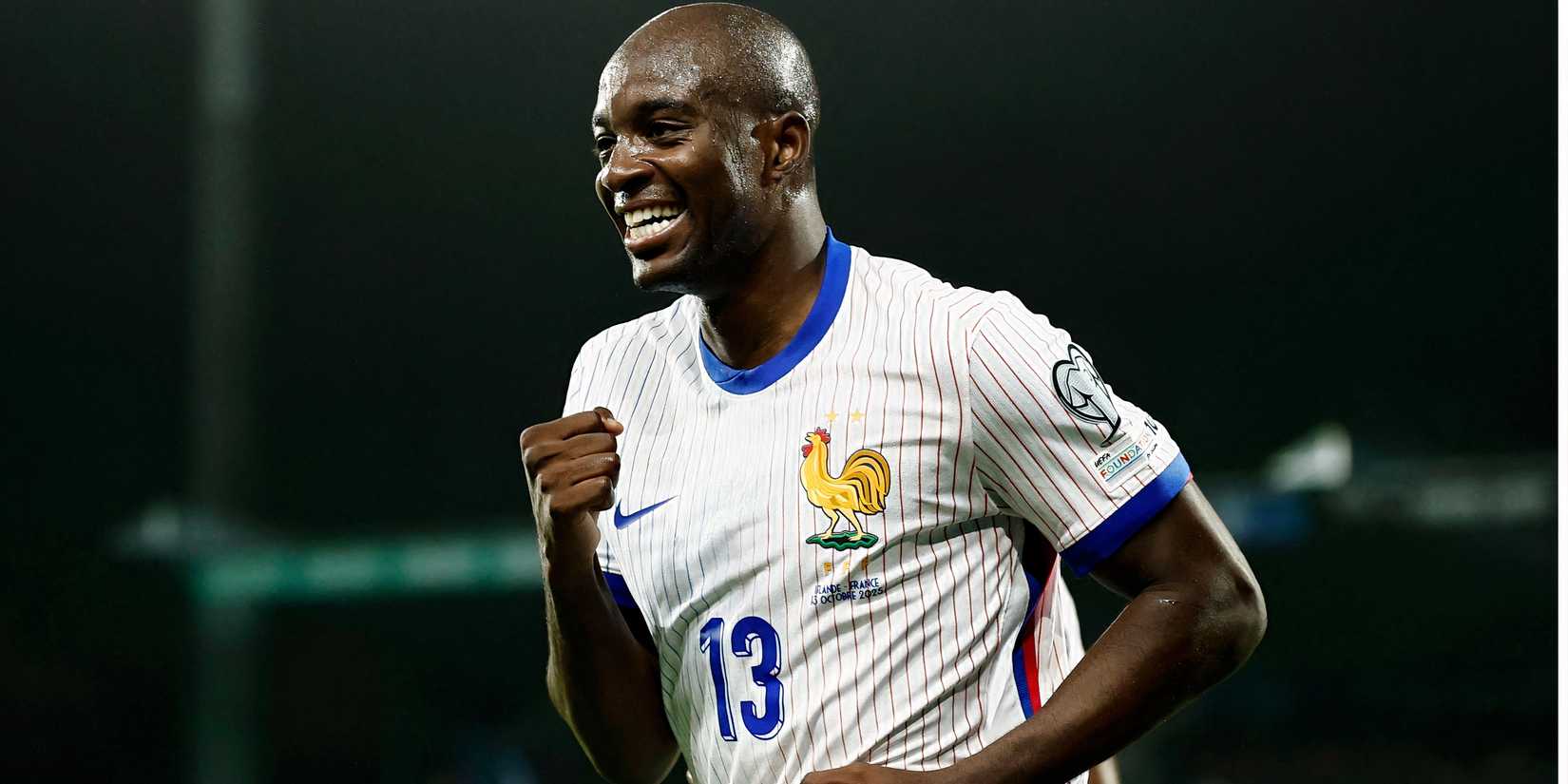 Jean-Philippe Mateta celebrates scoring his first goal for France